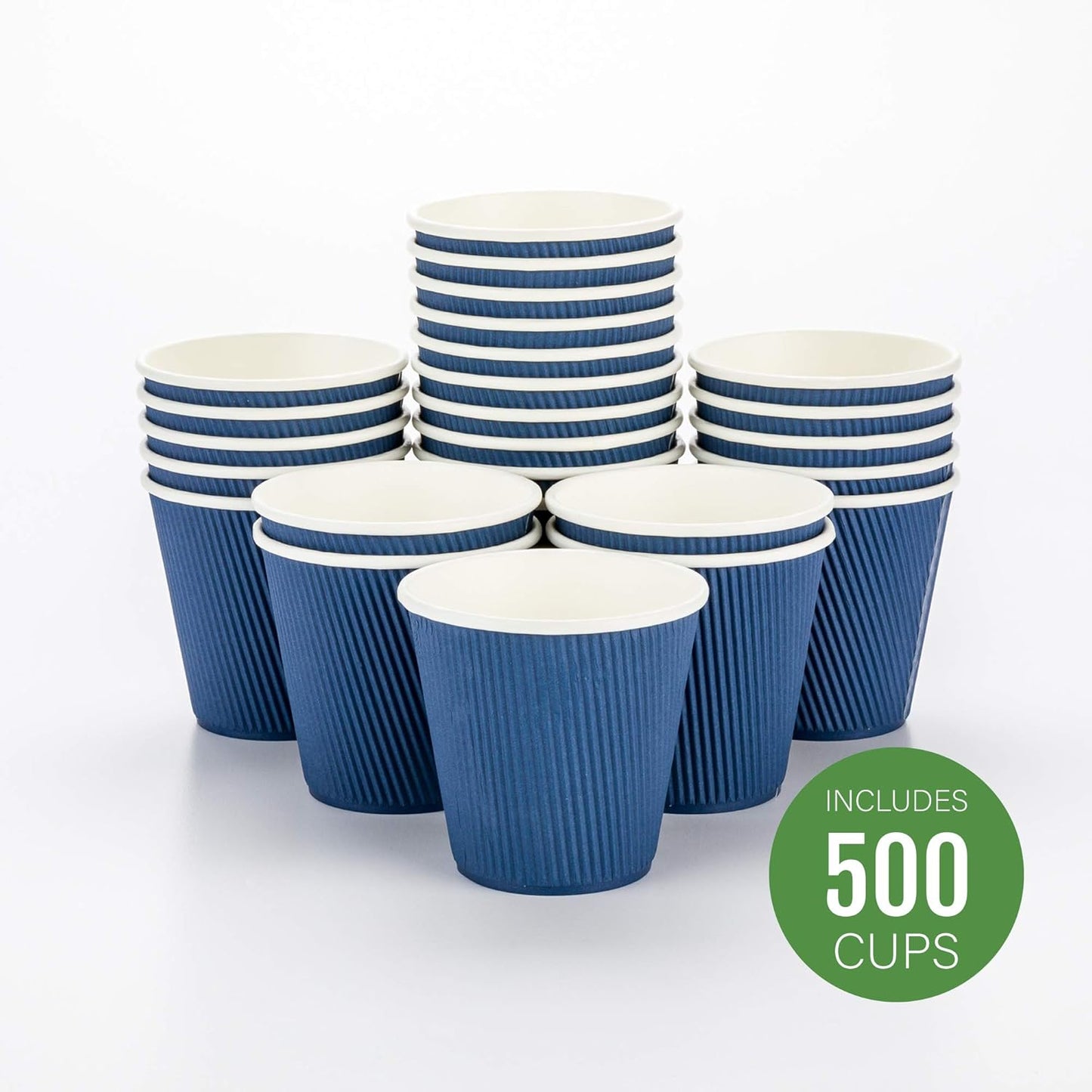 Restaurantware 8 Ounce Double Wall Disposable Coffee Cups, 500 Insulated Dark Blue Paper Tumblers Ripple Wall Design, Lids Sold Separately for Hot Drinks like Tea, Hot Chocolate, and More