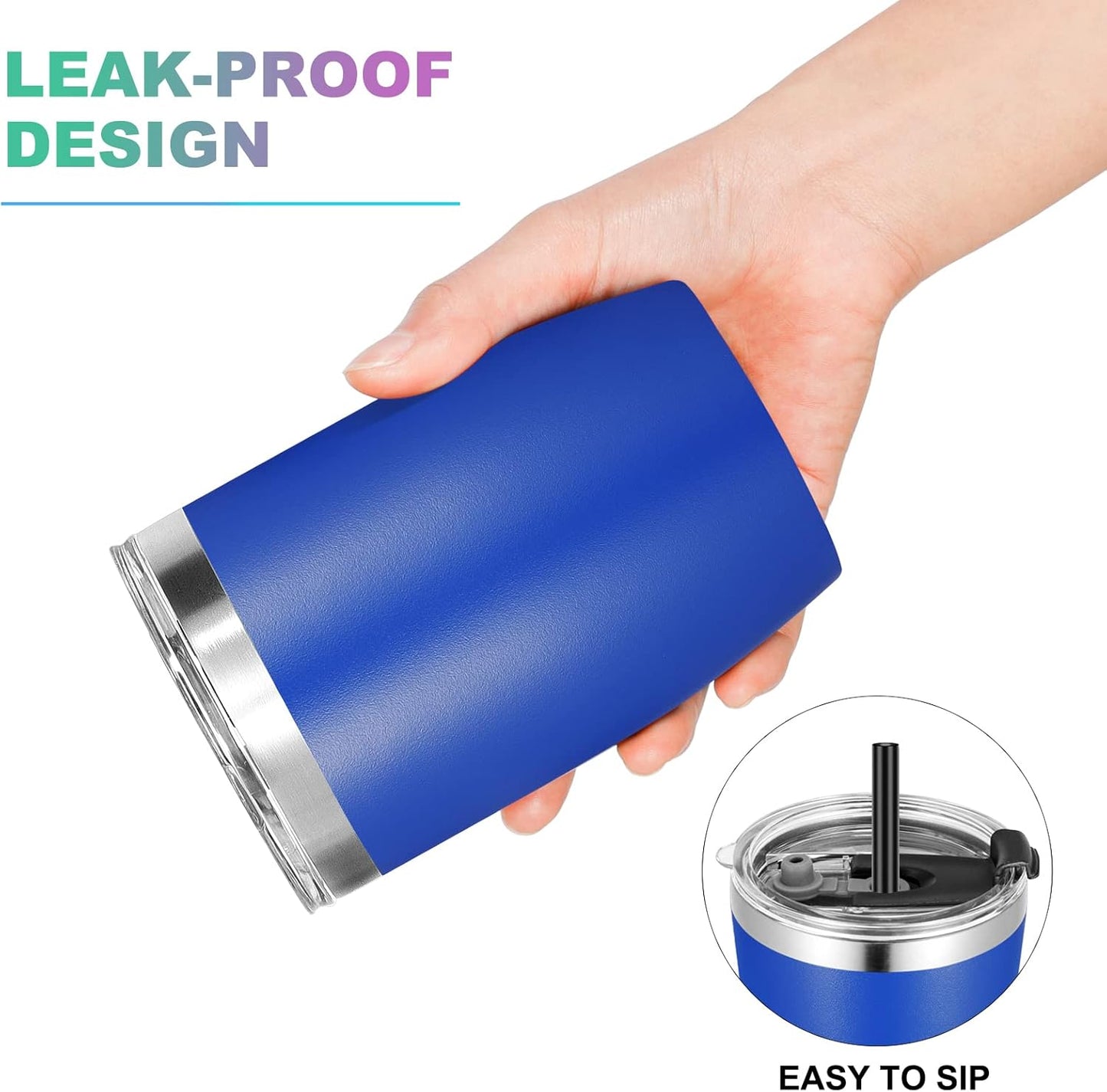 VEGOND Stainless Steel 12 oz Tumblers bulk Vacuum Insulated Double Wall Travel Tumbler with Lid and Straw Reusable Tumbler, Royal Blue 12 pack