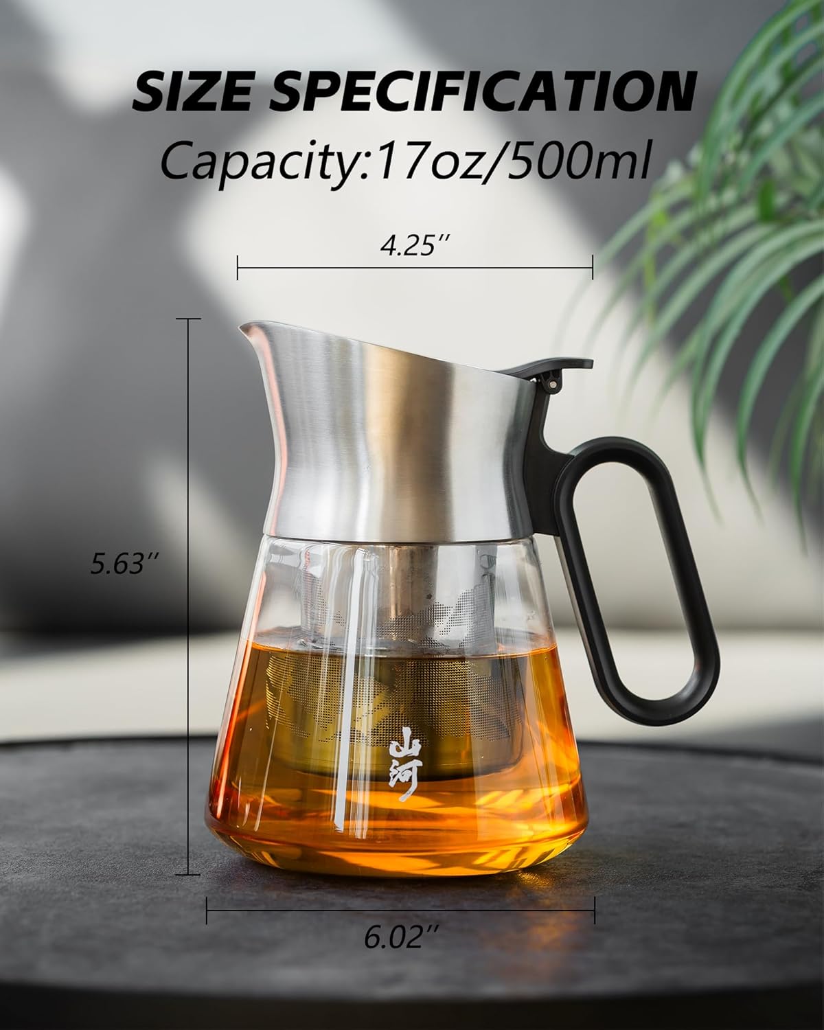 ZENS 17 oz Small Glass Teapot with Infuser, Design Loose Leaf Teapot with Stainless Steel Spout for Hot Tea Steeper, Oval Handle Clear Tea Pot Infusers Loose Tea Maker for Lovers Gifts