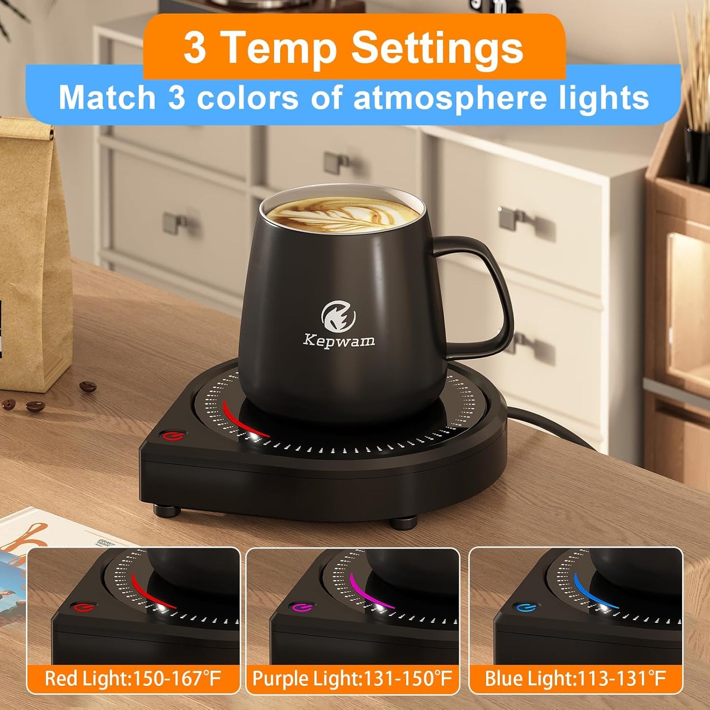 Coffee Mug Warmer for Desk, Smart Coffee Warmer with Touch Tech & Light, Coffee Cup Warmer with Gravity Sensor & Auto Shut Off, Candle Warmer Plate - Ideal Gifts for Dad and Mom