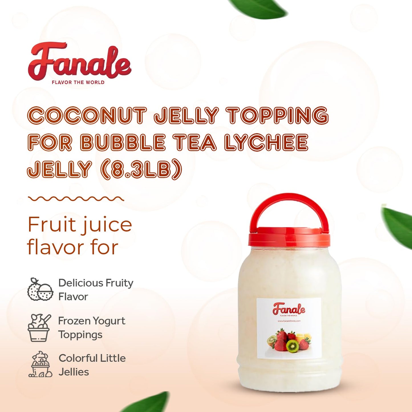 Fanale Coconut Jelly Topping nata de coco for Bubble Tea 8.3 lb | Lychee Jelly | for Boba Tea, Smoothies, Slushes, Desserts | 8.3lb | JEL005