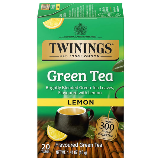 Twinings Green Tea with Lemon Individually Wrapped Bags, 20 Count (Pack of 1), Zesty Citrus Aroma & Flavour, Caffeinated, Enjoy Hot or Iced, 20 Teabags