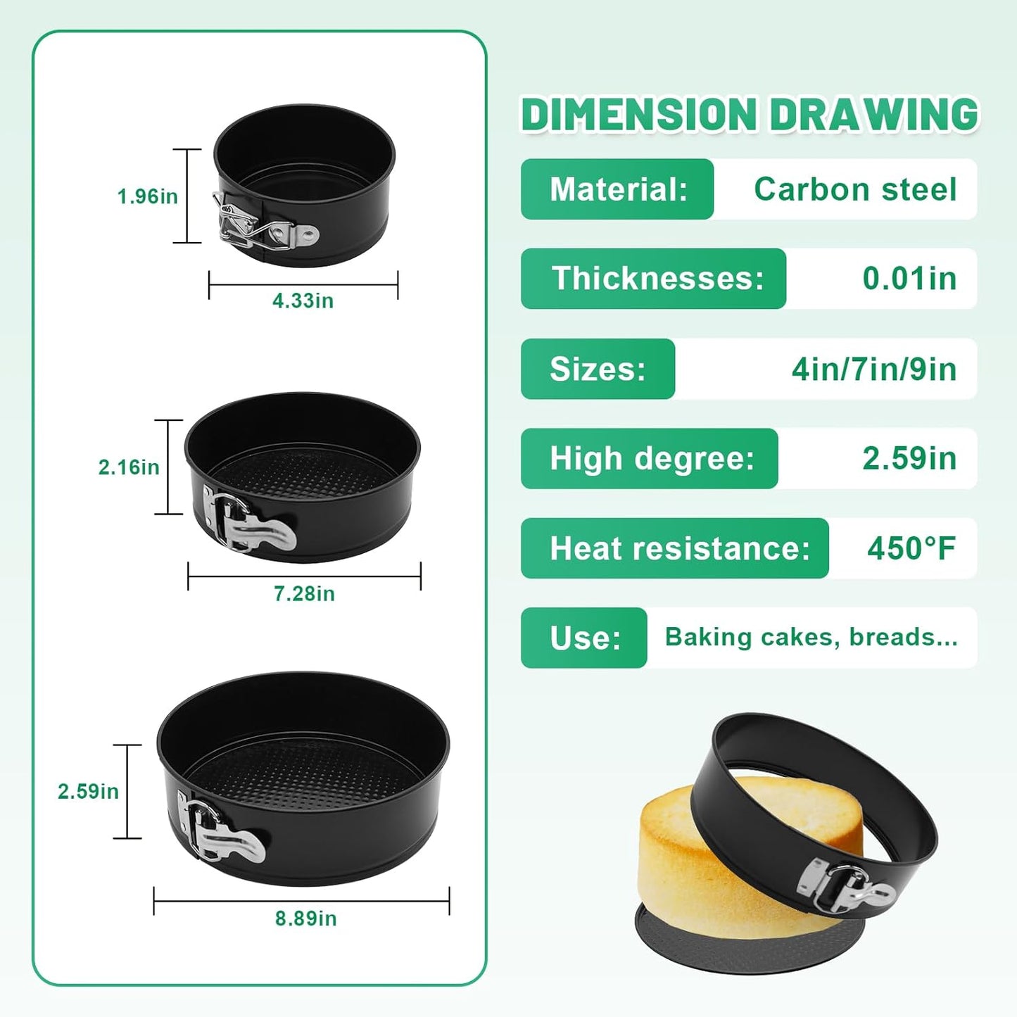 Springform Cake Pan Set,Non-Stick Springform Pans Set of 3 (4, 7, 9 inches),Leak-Proof Round Cake Pans with Removable Bottom for Baking Cake Pie Pizza and Quiches (Black3)