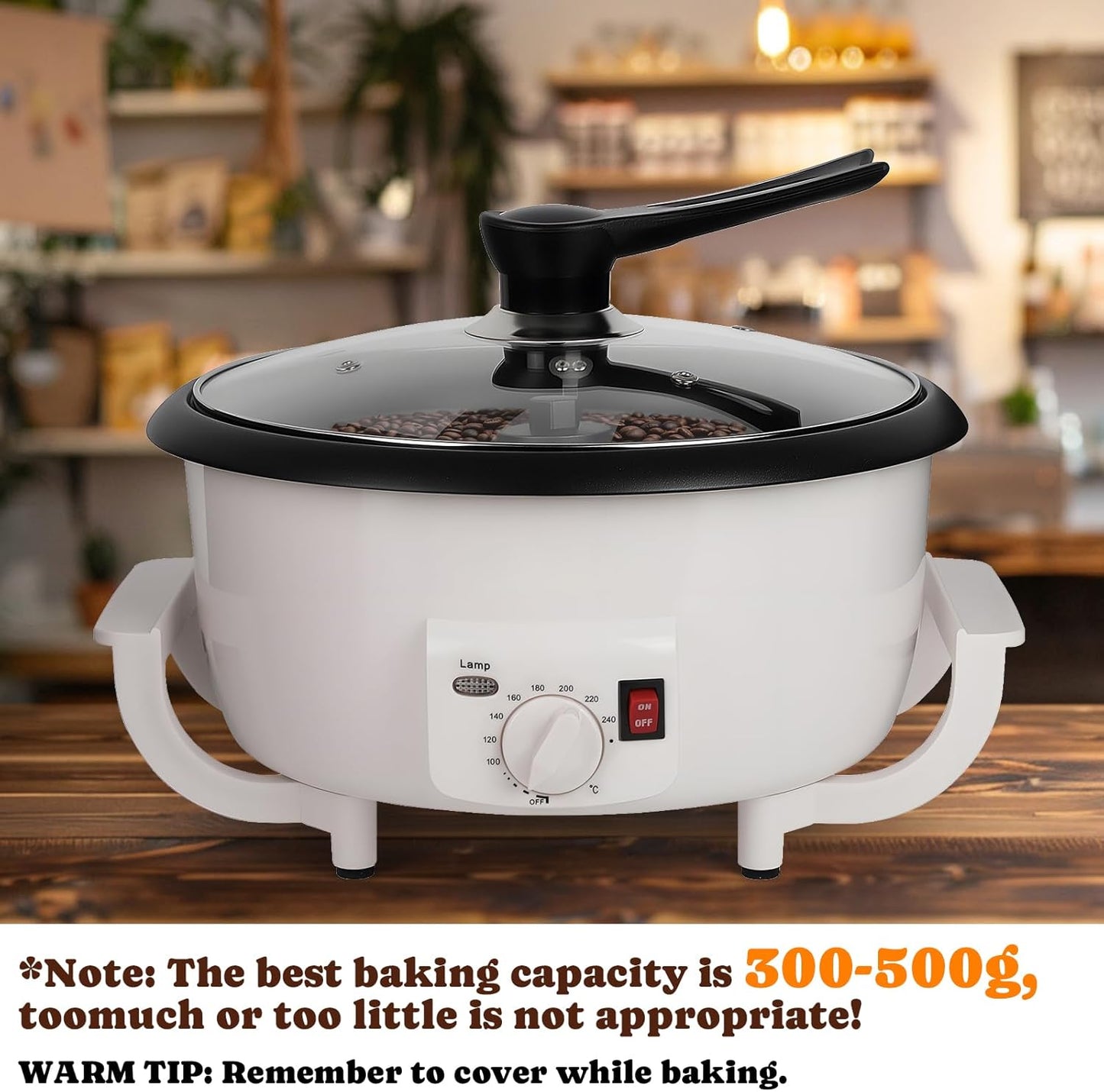 DIYAREA Coffee Roaster Machine for Home Use, 800g Capacity Electric Coffee Bean Roaster Machine with Timer 0-240℃ Non-Stick for Cafe Shop, Nut, Peanut, Black Bean, Soybeans 110V 1200W1