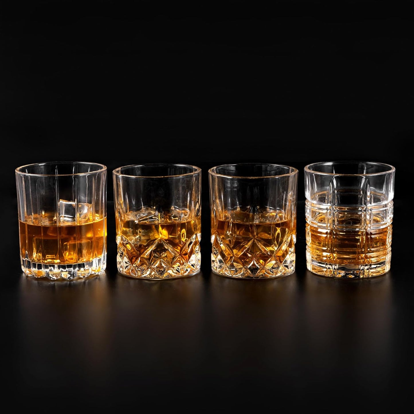 KANARS Old Fashioned Whiskey Glasses - Multi Designs Bourbon Glass 10 oz with Luxury Box - Ultra Clear Crystal Rocks Barware for Scotch, Irish Whisky, Rum and Cocktail - Set of 4