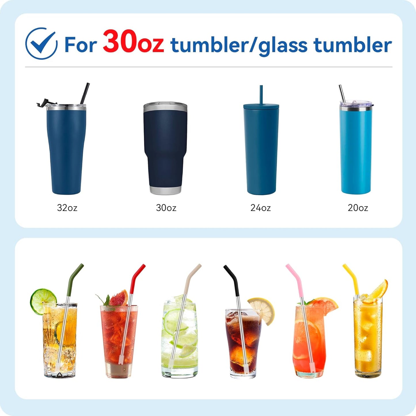 Reusable Stainless Steel Straws with Silicone Tip for Stanley 30oz, Metal Drinking Straws for 30oz Tumbler,3 Bent Tubes & 6 Tips& 1 Cleanr Brush (Jade)