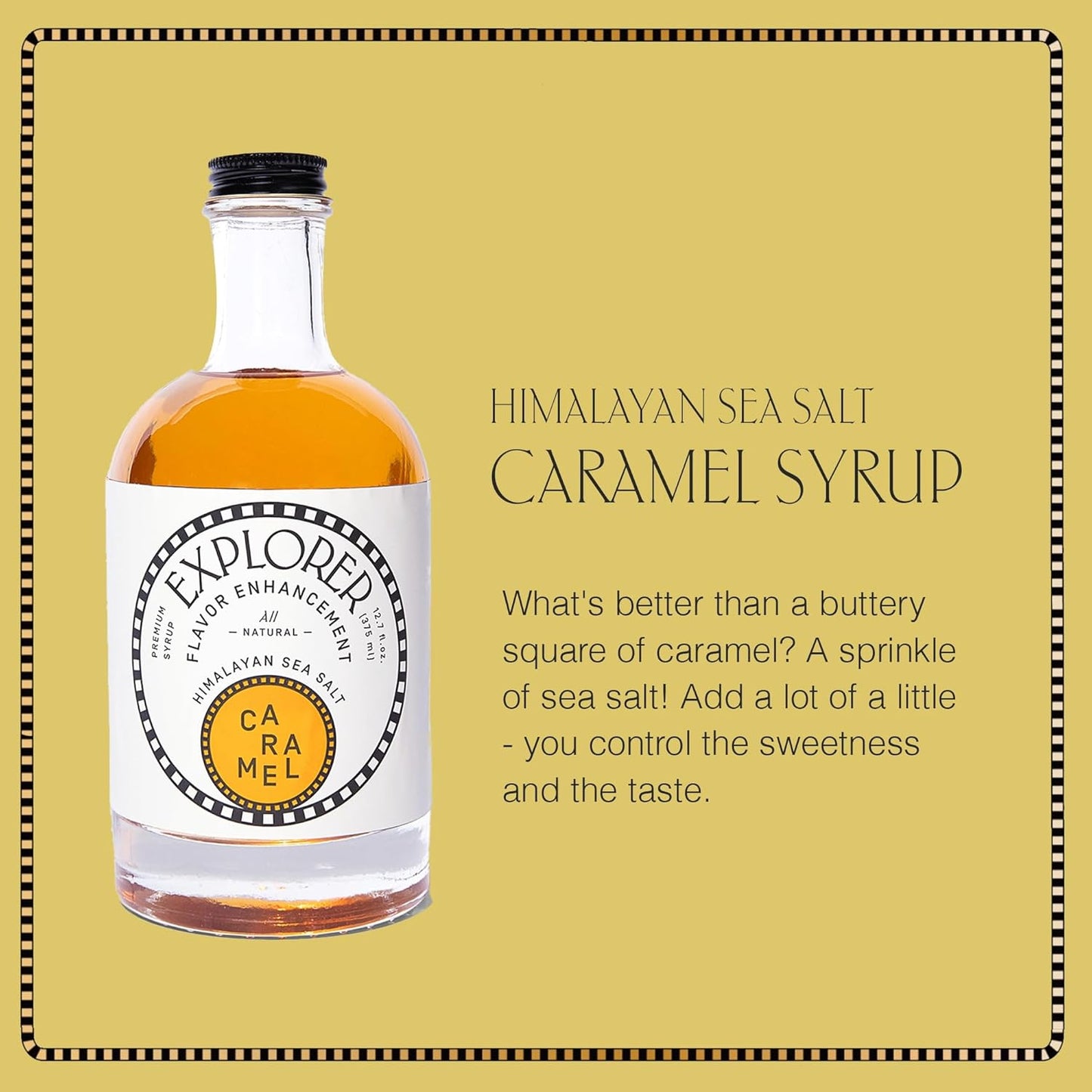 Explorer Caramel Coffee Syrup Flavor, All Natural Gluten Free Flavoring, with Himalayan Sea Salt for Drinks, Lattes, Cocktails & Shakes, 12.7 fl oz