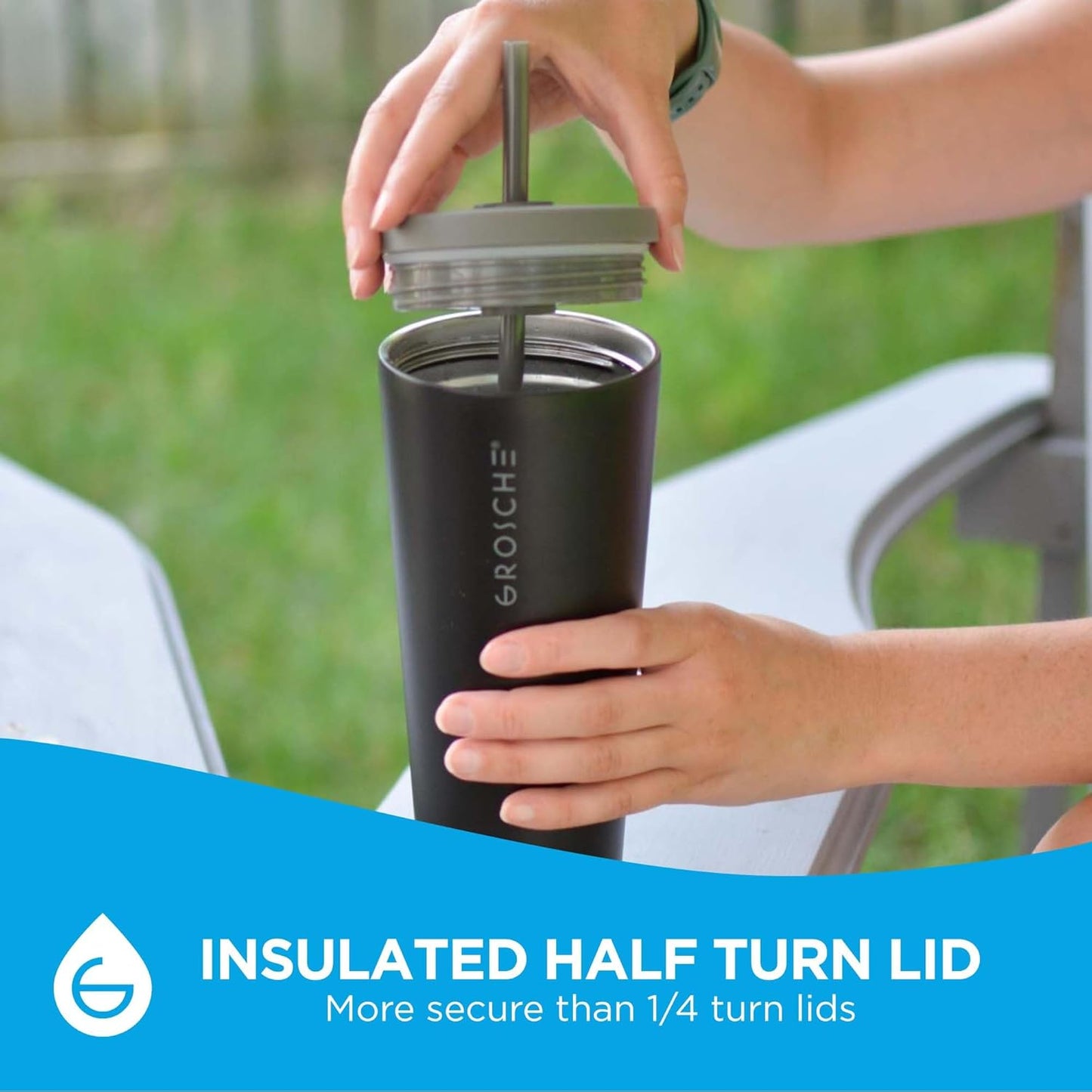 GROSCHE Jasper Insulated Stainless Steel Tumbler With Straw – Travel Cup with Lid, Extreme Insulation & Sleek Design, 23 oz - Grey