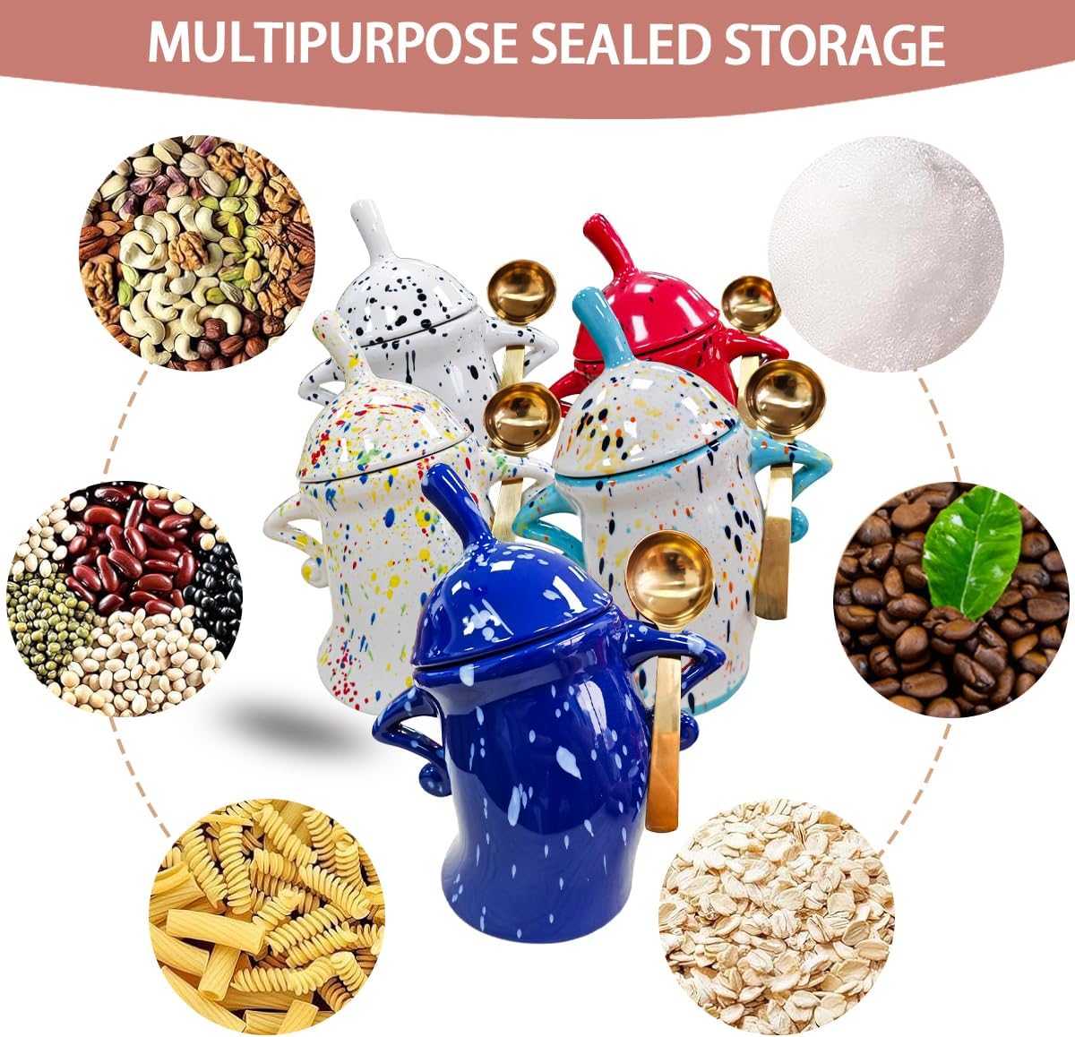 Canister With Attitude - 1.2L Ceramic Storage Jar with Lid, Airtight Kitchen Canisters Set for Coffee, Sugar & Tea | Farmhouse Flour Sugar Storage Container, Handmade with Spoon Rest (Blue)