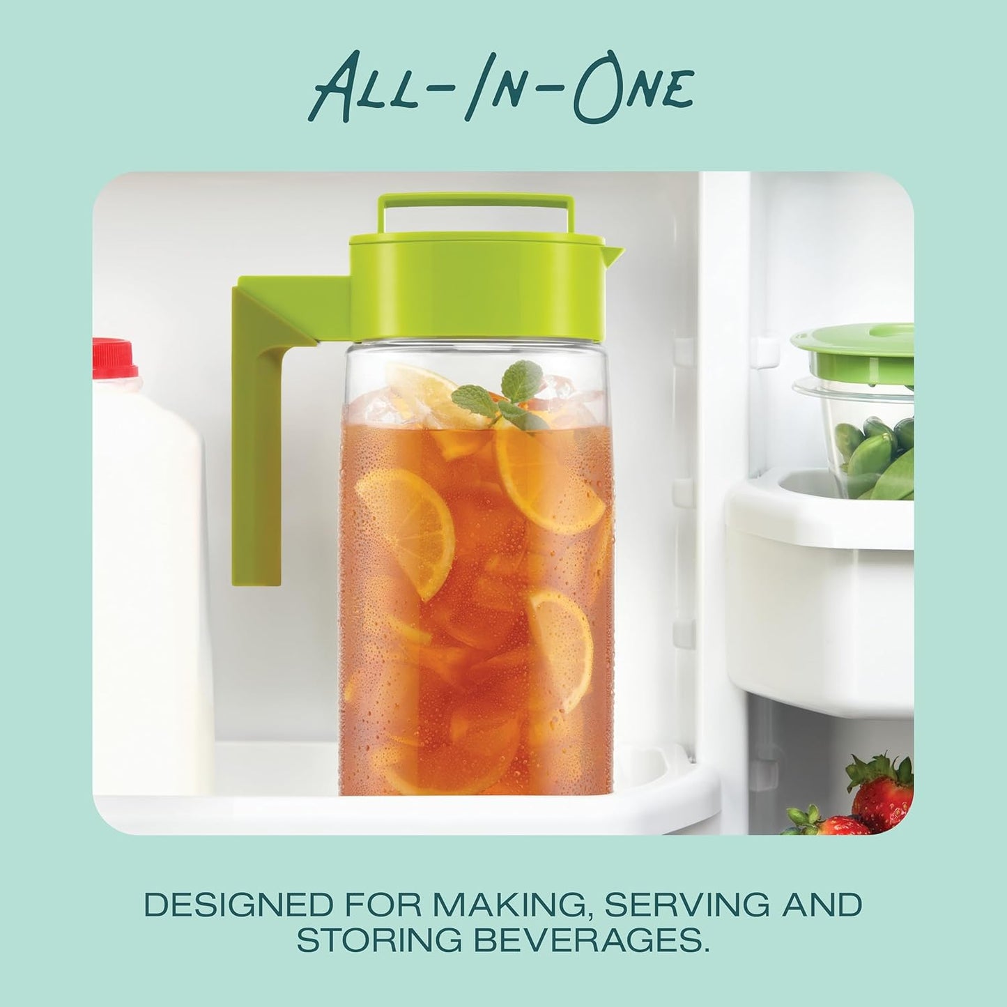 Takeya Airtight Pitcher - Everyday-Use Airtight Pitcher for Iced Tea & More - Clear Pitcher with Lid - Lightweight Kitchen Essential - Spill-Proof & Durable Kitchenware - 2 Quart, Avocado