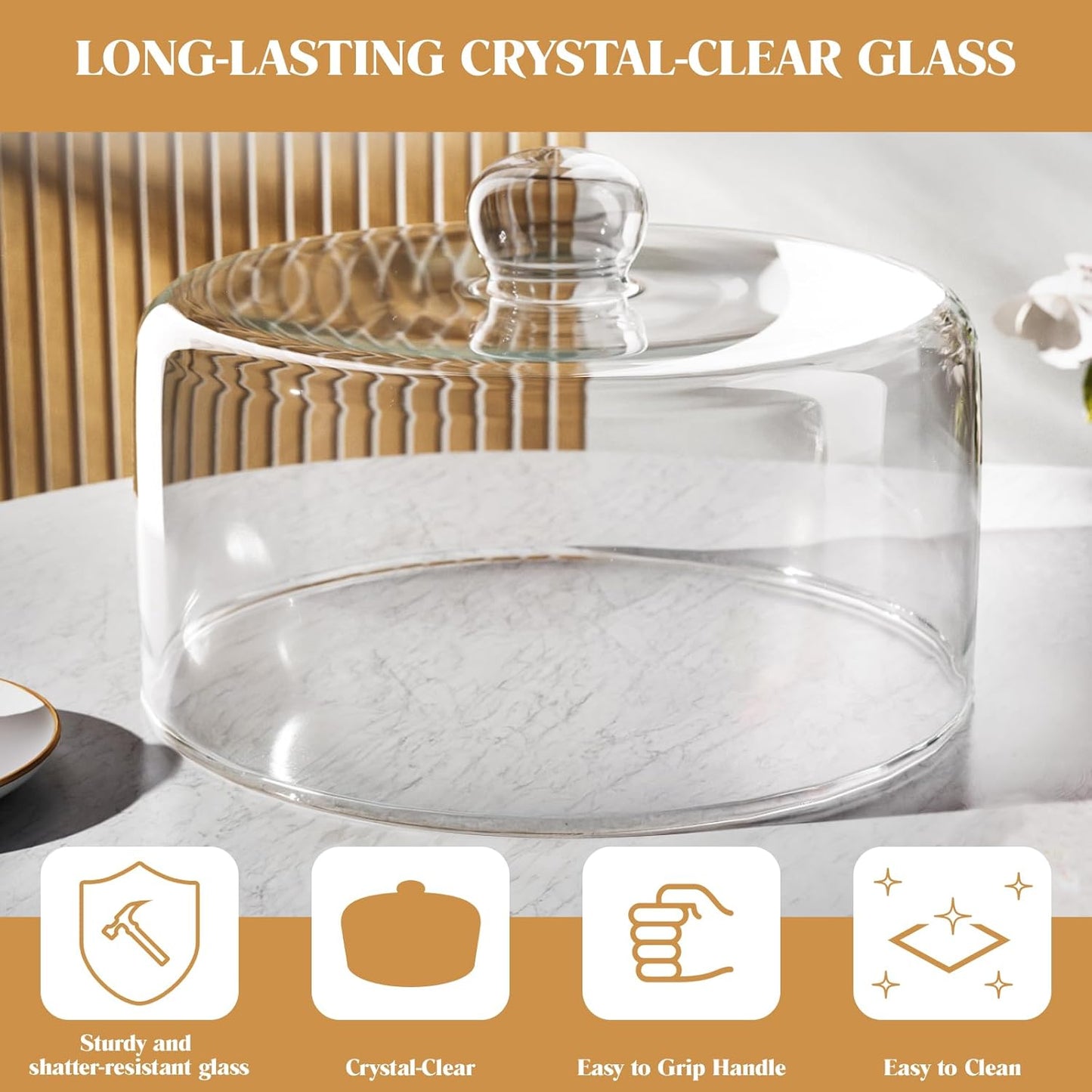 11 Inch Glass Cake Dome Cover, Upgraded Thickened Clear Cake Cover Lid for Cake Stand, Round Cloche Glass Dome for Dessert Plates Display and Protection