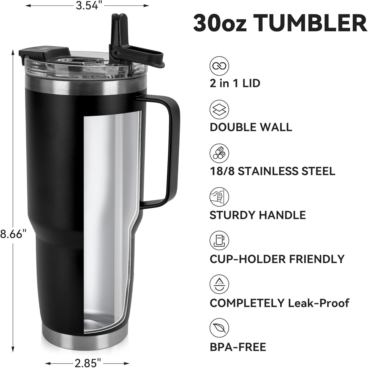 HASLE OUTFITTERS 30oz Tumbler With Handle, Insulated Travel Coffee Mug With Straw Leak-Proof Double Wall Stainless Steel Vacuum Tumblers Metal Cup with Straw for Hot and Cold Drink