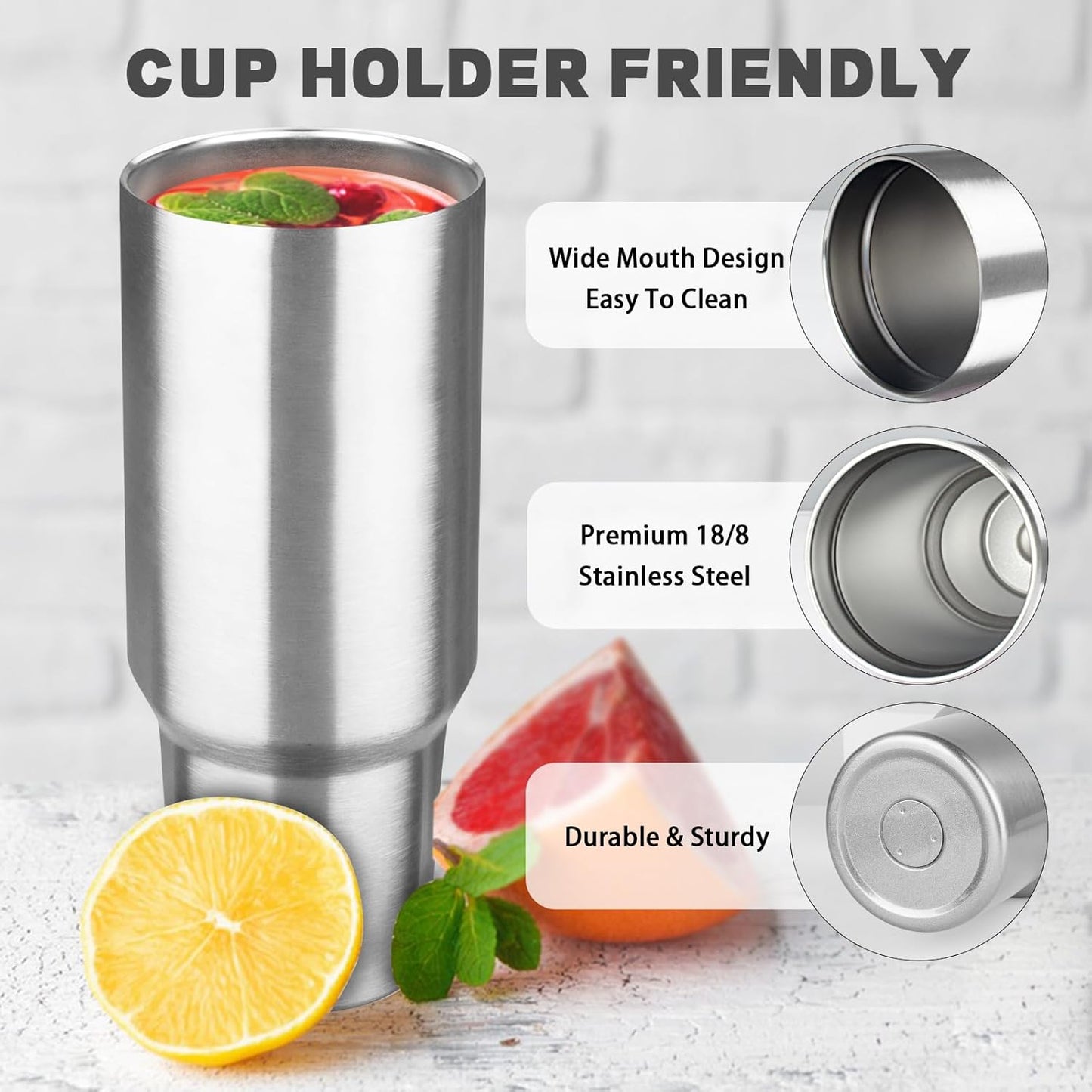 40 oz Tumbler with Lids and Straws, Stainless Steel Insulated Coffee Tumbler, Double Wall Vacuum Insulated Travel Mug Cup, Leakproof Thermal Coffee Cup for Hot and Cold Drinks (Silver)