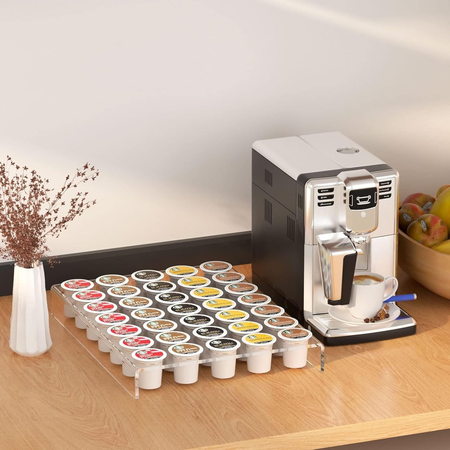 AITEE Acrylic K Cup Drawer Organizer, Clear K Cup Organizer Tray for Drawer or Countertop Storage,Hold 35 Coffee Capsules,K Cup Coffee Pod Holder for Office and Kitchen K Cup Storage (11.6x15.3Inches)
