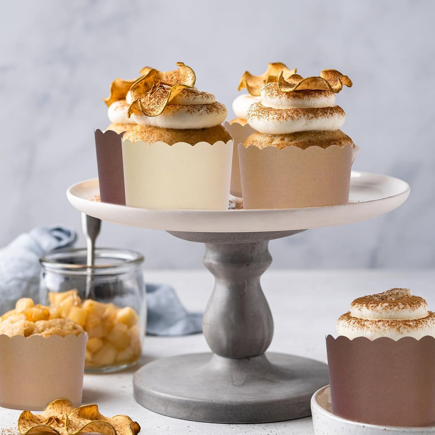 Whaline 120Pcs Brown Paper Baking Cups Scalloped Edge Cupcake Wrappers Gradient Brown Cupcake Muffin Cases for Wedding Birthday Baby Shower, 3 Colors