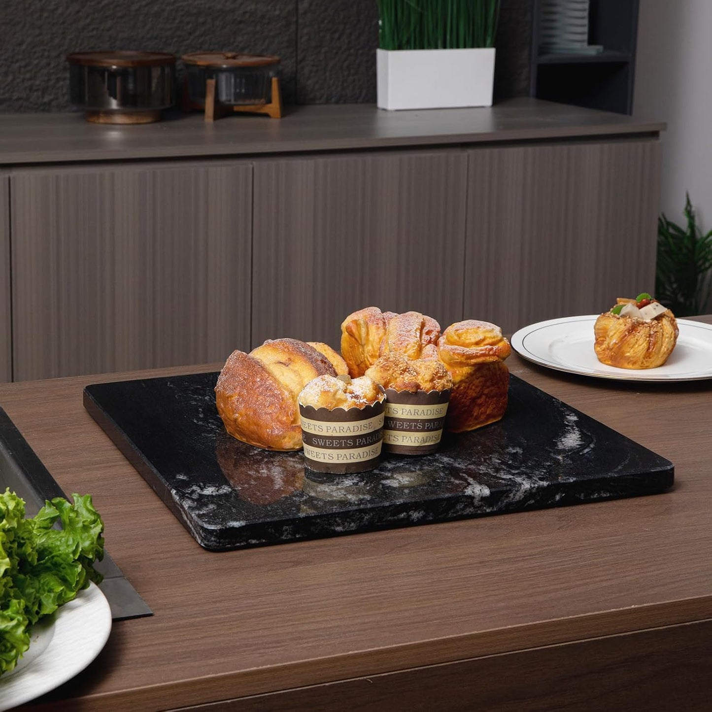 Marble Cutting Board For Kitchen, Pastry Board, Black Marble Slab Gift With Non-Slip Feets, 16x16 Inch, Pack Of 1 Piece