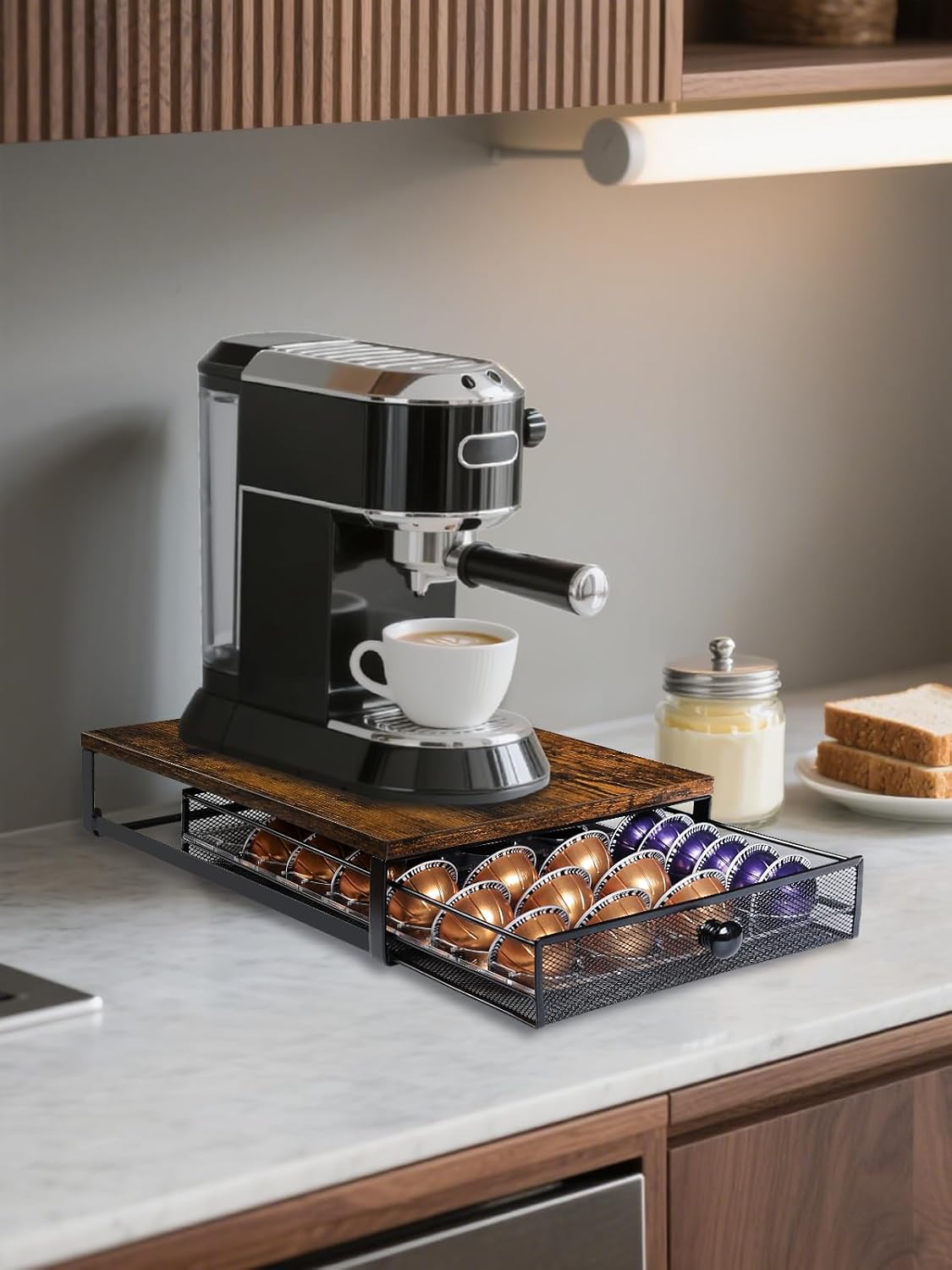 Coffee Pod Holder Drawer Organizer Compatible for Nespresso Vertuo Pods, Holds up to 54 Small or 28 Big Vertuo Pods Rustic Brown