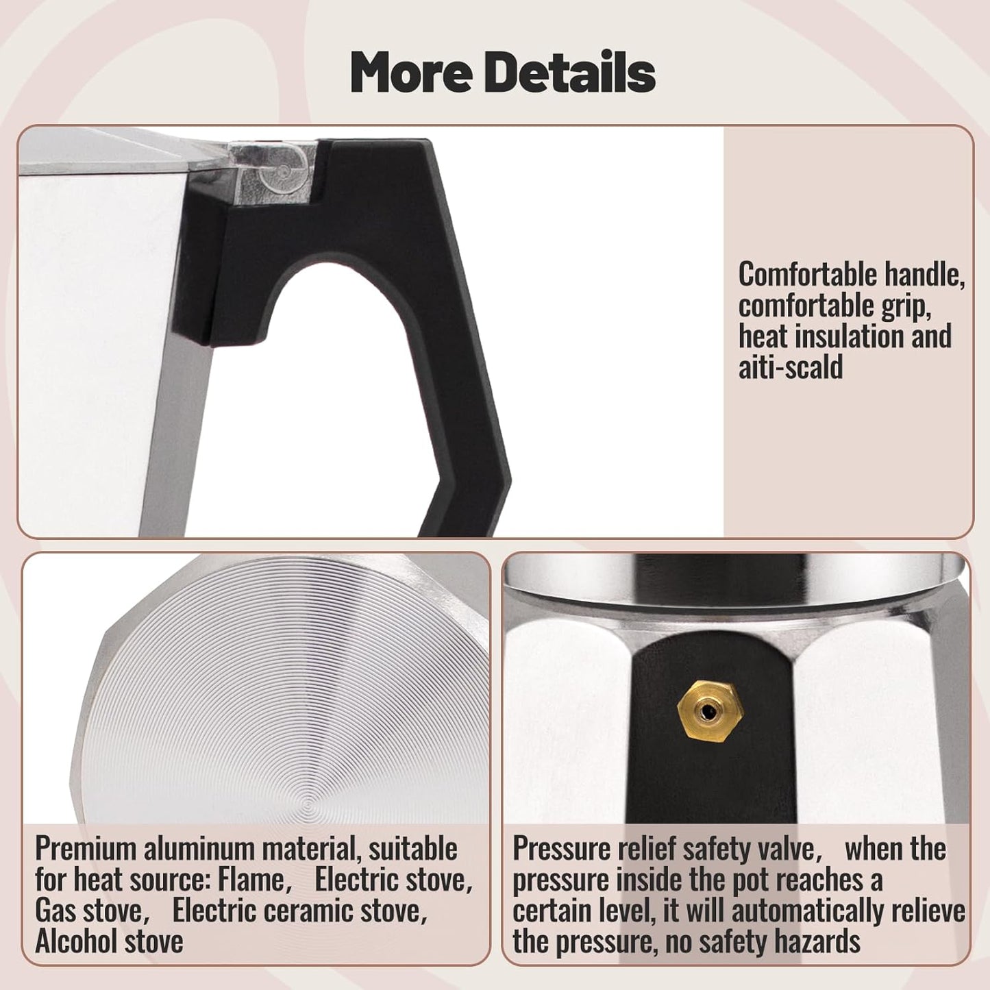 2 Cup Aluminum Moka Pot Classic Stovetop Espresso Coffee Maker 100ml 3.4oz Coffeemaker Percolator Mocha Pot Greca Coffee Maker Cafe Makers for Italian and Cuban Café Brewing Silver