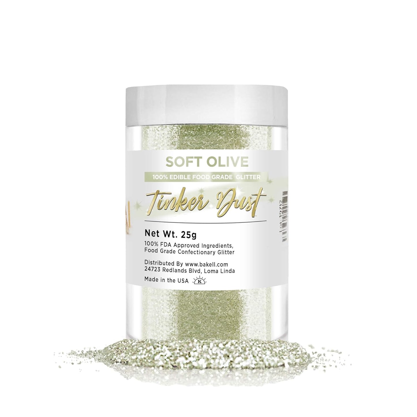 Bakell - Tinker Dust Soft Olive Green Edible Glitter for Cakes, Cupcakes, Cake Pops, Drinks, Dessert Vegan Glitter & Dusts (25g, Soft Olive Green)