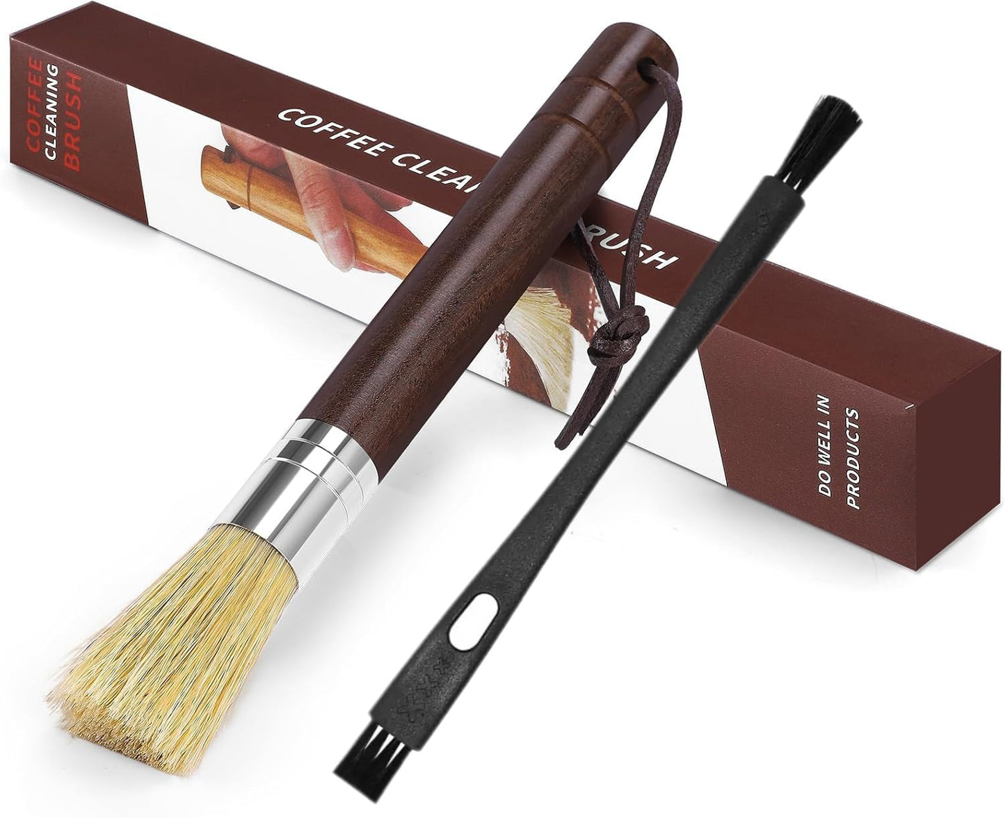 Coffee Grinder Cleaning Brush, Espresso Machine Brush Cleaner Tool with Wooden Handle and Natural Bristles for Barista Home Kitchen