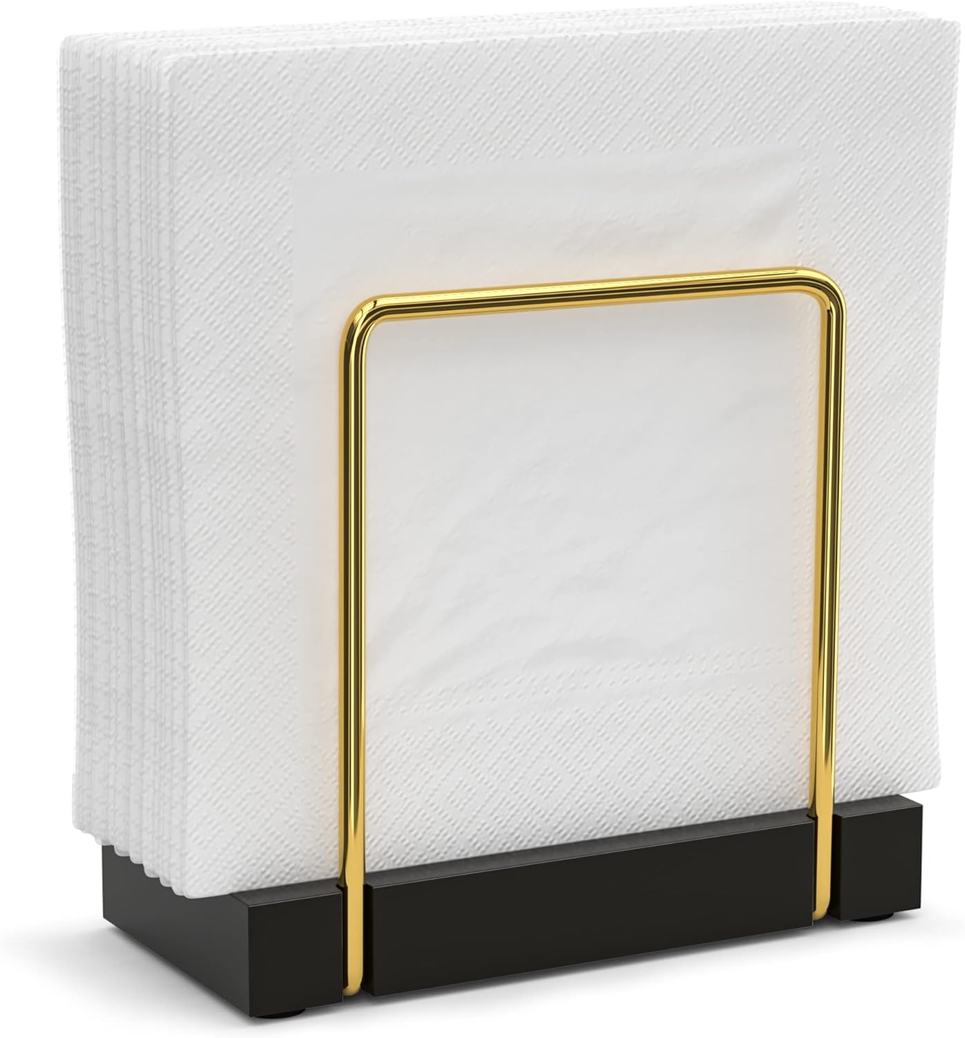 Napkin Holder for Table, Gold Kitchen Accessories for Dining Table Farmhouse Cocktail Picnic Rustic Bamboo Iron Wood Holders for Mail Bills Suitable for All Dining Room Decor Gold & Black