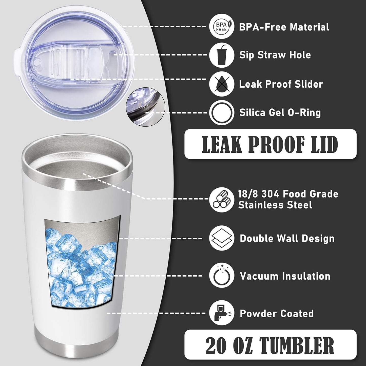 20 oz Tumbler Coffee Tavel Tumblers Bulk with Lid Stainless Steel Double Wall Vacuum Insulated Mug Powder Coated Cups fit Car Cupholder for Hot and Cold - White, 4Pack