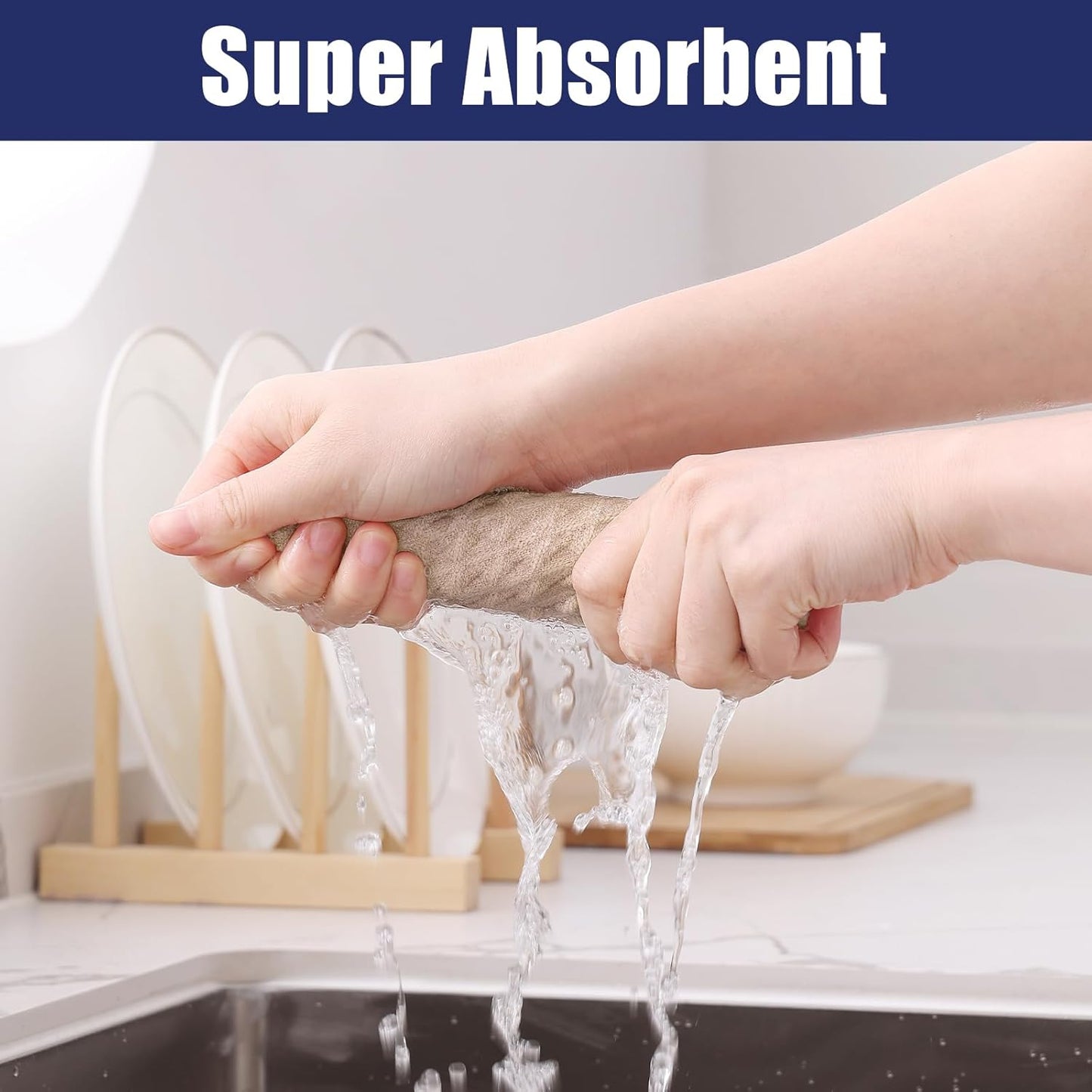 Homaxy Microfiber Waffle Weave Kitchen Dish Cloths, 12 x 12 Inch Ultra Absorbent and Solid Color Dish Towels for Kitchen Fast Drying Dishcloth for Washing Dishes, 6 Pack, Beige