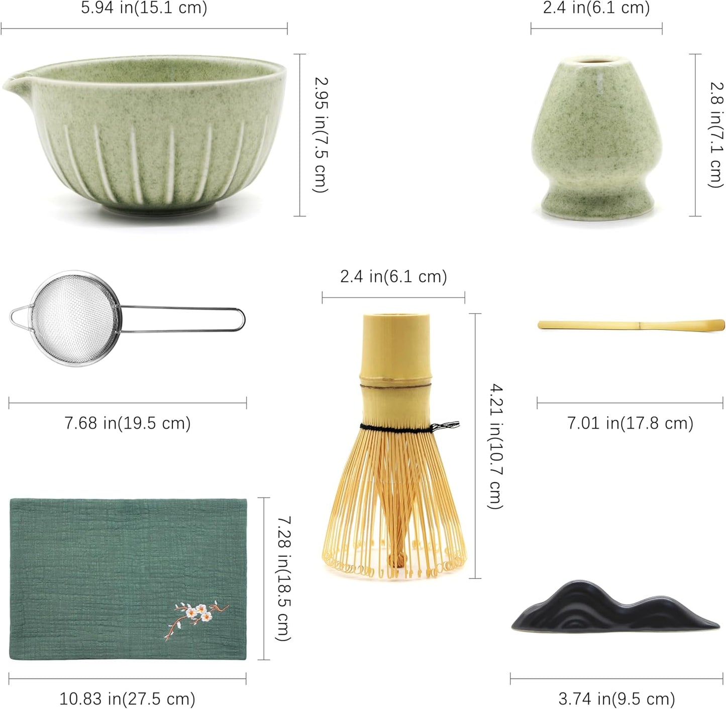 7 Pieces Matcha Whisk Set - Ceramic Matcha Kit with Bowl, Whisk, Holder, Bamboo Scoop, Rest, Sifter, and Tea Towel – Elegant Matcha Gift Set for Women