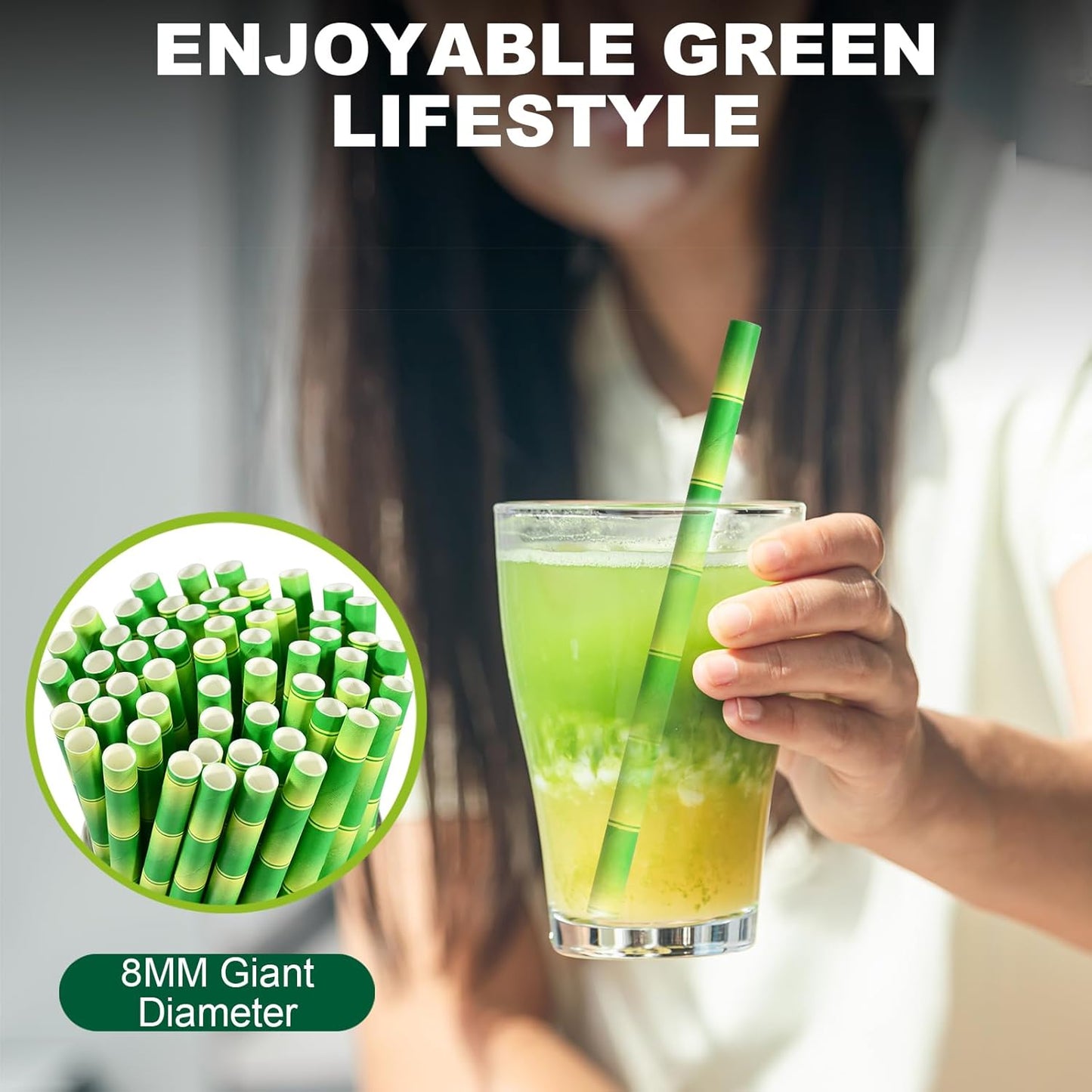 5.75" x 0.31" Green Bamboo Disposable Paper Drinking Straws for Short Drinks, Blended Cocktails, Margaritas, Smoothies, Milkshakes - Unwrapped [250 Counts]