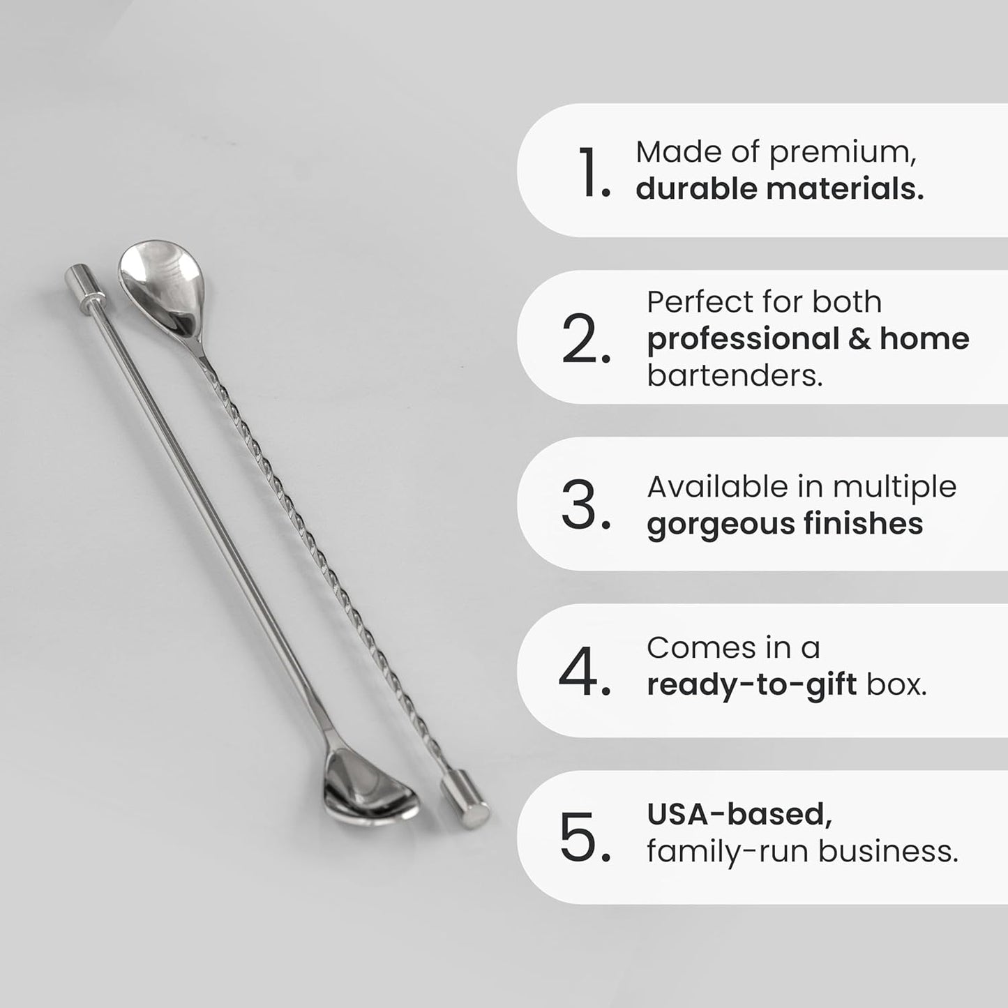 A Bar Above Bar Spoon Set, Spiral Handle, Stainless Steel Mixing Spoons for Cocktail Mixer Set, to Stir and Layer, Basic Professional or Home Bars Accessories (Stainless Steel, Combo)