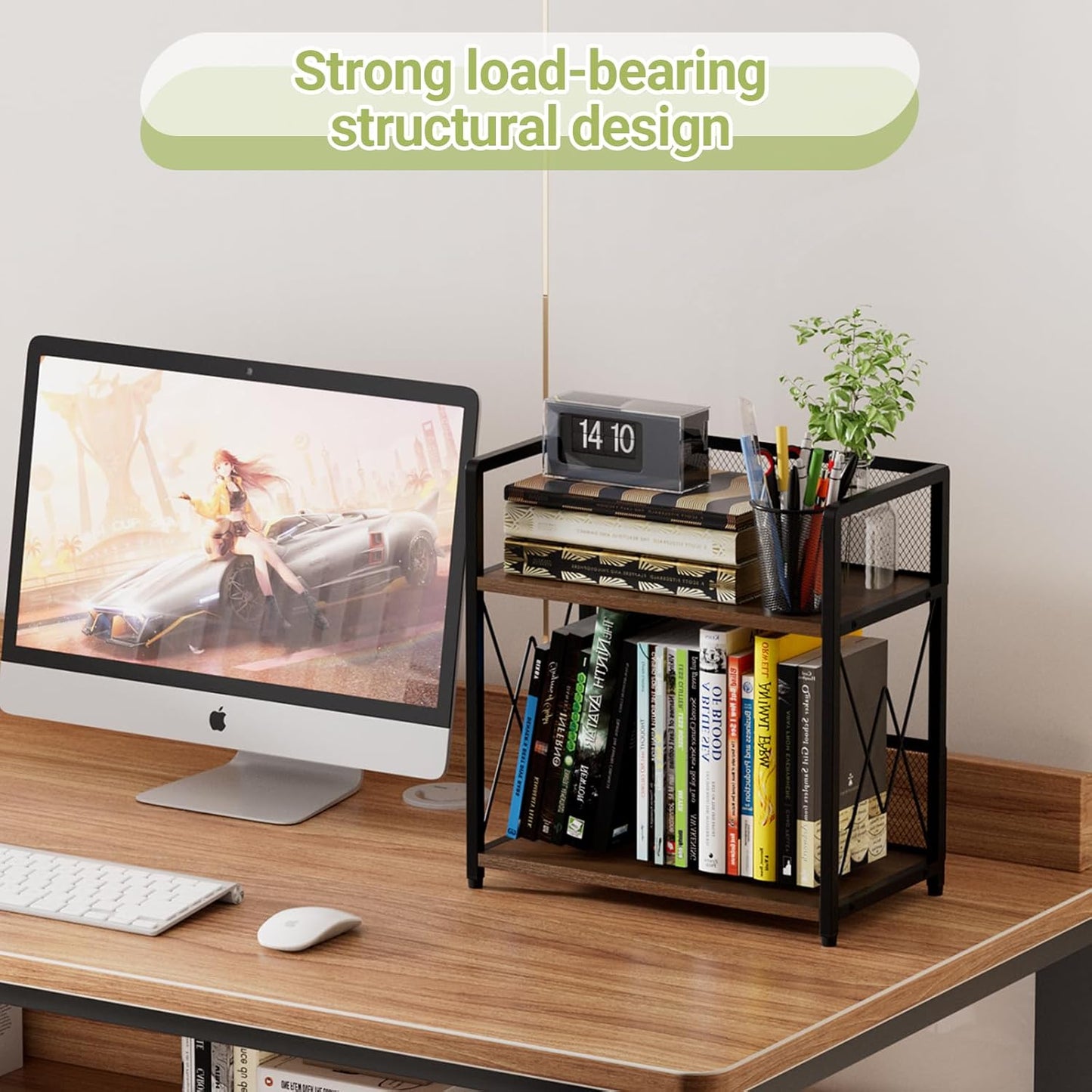 Aduanbang Coffee Bar Accessories Organizer, Seasoning Organizer, 2 Tier Wooden Kitchen Counter Shelf, Coffee Organizer Station for Countertop, Coffee Condiment Rack for Mugs, Cups, Cream, Syrup