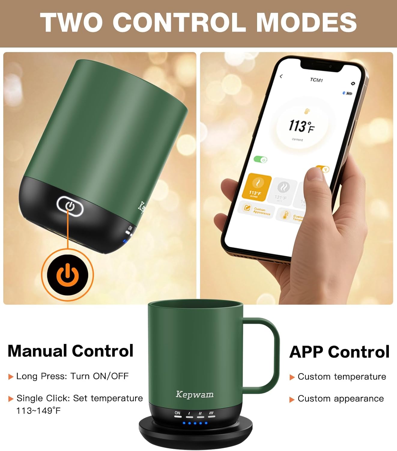Self Heating Coffee Mug T1-16oz Fast Heating & Ultra Long-Lasting Battery Life, Heated Coffee Mug Up to 149℉ - Touch & App Controlled Coffee Mug, Birthday Gifts for Women and Men