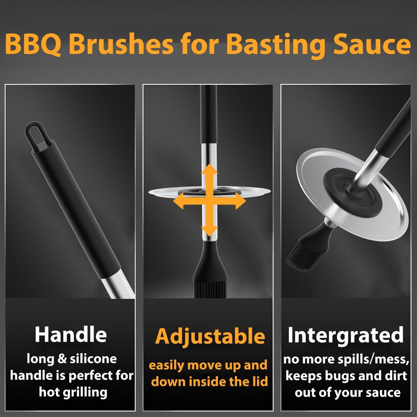 Geesta Adjustable Sauce Pot and Basting Brush Set, Long Stainless Steel Basting Brush for Cooking, Smoking, Fathers Day Grilling Gifts for Men Smoker Accessories, Large Capacity Grilling Tools, 2 Pack