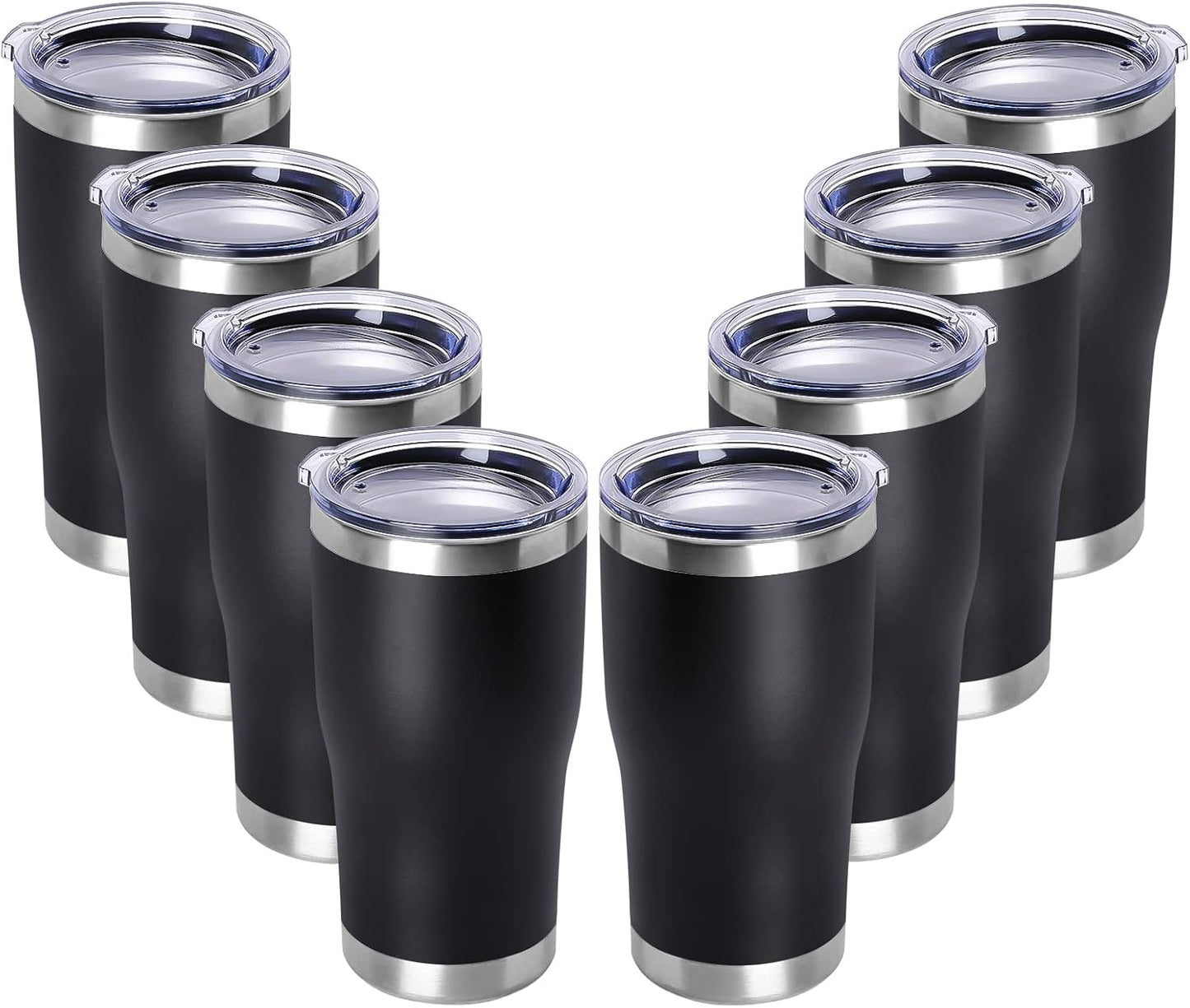 DOMICARE 20oz Tumbler with Lid Stainless Steel Tumblers Bulk, Double Wall Vacuum Insulated Coffee Travel Mug Powder Coated Tumbler, 8 Pack Black