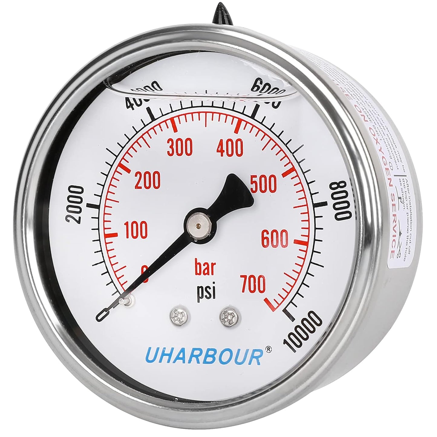 Glycerin Filled Pressure Gauge 10000psi/700bar, Stainless Steel case, Brass Inside Construction, 2-1/2" dial, 1/4" NPT Back Connection.…