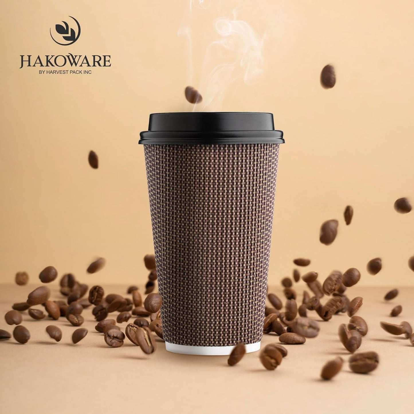 [85 SET]Harvest Pack 16 oz Coffee Cups, Disposable Insulated Ripple Coffee Cups, Double-Walled To go Cups with Lids, Brown Geometric, Drinking Paper Cups for Tea Hot Chocolate Drinks