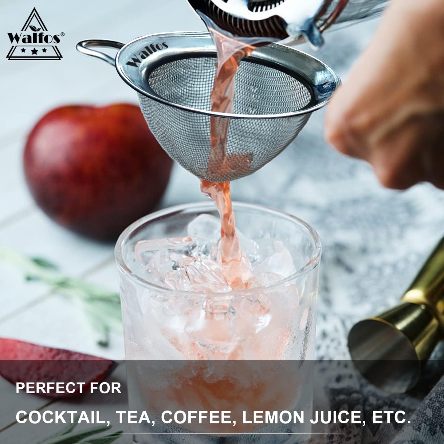 Walfos Small Fine Mesh Strainer for Cocktail & Tea, Mini Stainless Steel Sieve with Handle, 3.3 Inch Metal Strainers for Juicing, Coffee, Drinks, Tea Herbs