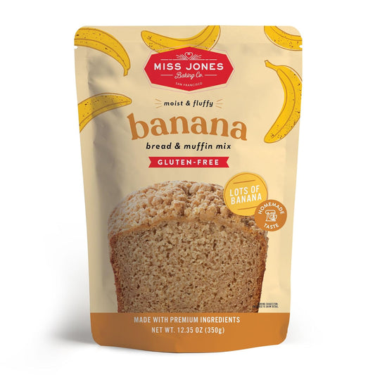 Miss Jones Baking Banana Bread & Muffin Mix - Whole Grains, 50% Lower Sugar, Real Banana, Vegan Banana Bread, Naturally Sweetened Desserts & Treats, 10.57 Ounce (Pack of 6)