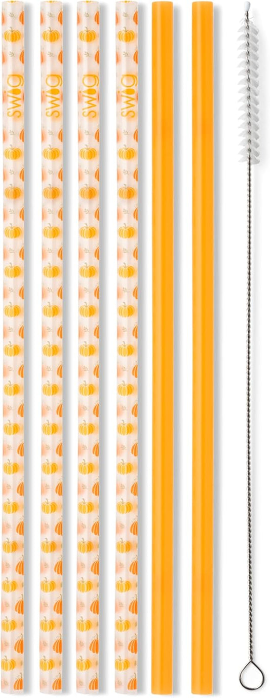 Swig Life Reusable Straws Pumpkins + Orange Tall Straw Set & Cleaning Brush, Each Straw is 10.25 inch Long (Fits Swig Life 20oz Tumblers, 22oz, and 32oz Tumblers)