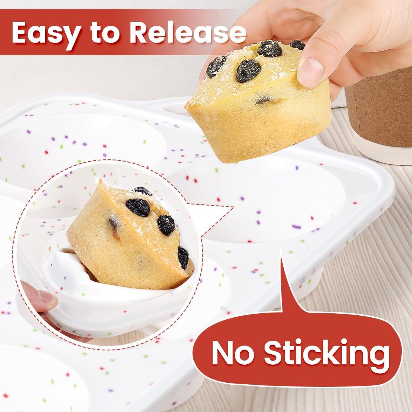 CAKETIME Large Muffin Pan, Metal Reinforced Frame 3.5 Inch Jumbo Silicone Muffin Pan Nonstick 6 Cups for Baking Jumbo Muffin, Frittatas, Jumbo Cupcakes 2 Pack