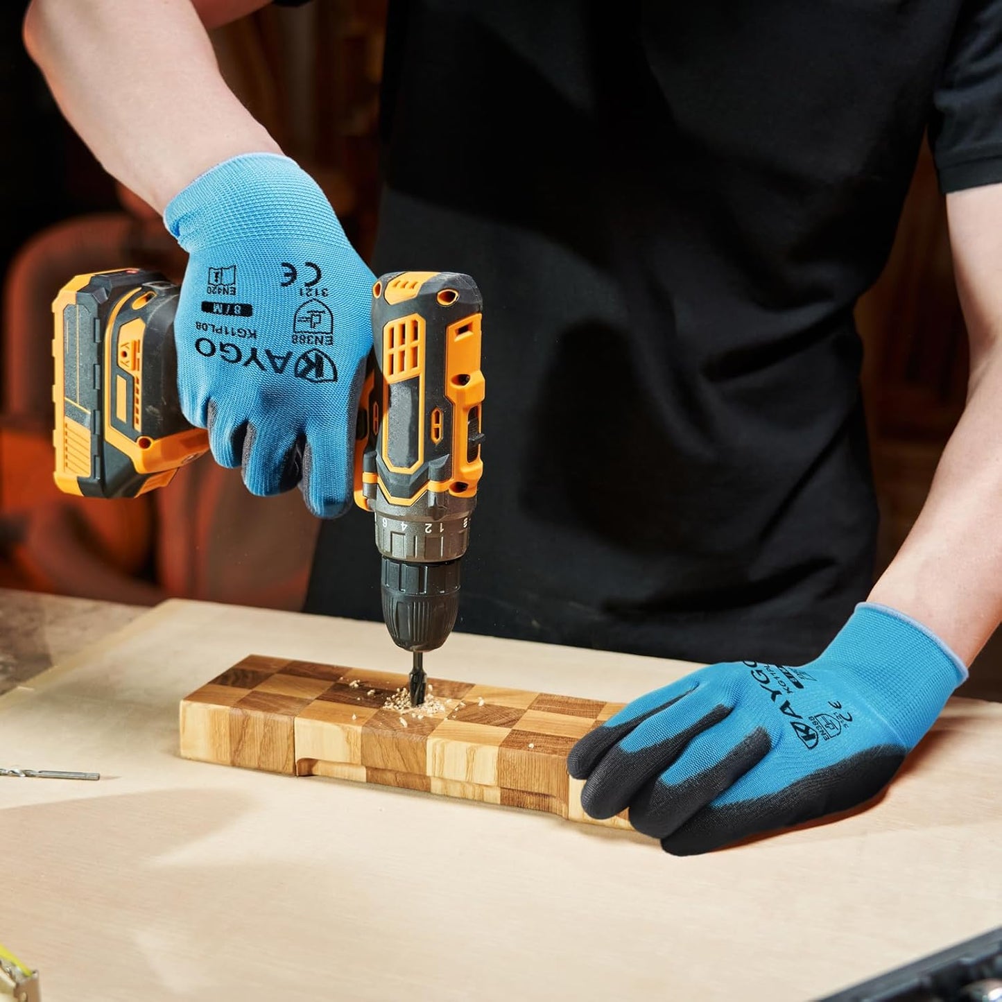 KAYGO Safety Work Gloves PU Coated,12 Pairs KG11PB, Seamless Knit Glove with Polyurethane Coated Smooth Grip on Palm & Fingers, for Men and Women, Ideal for General Duty Work (Medium,Blue)