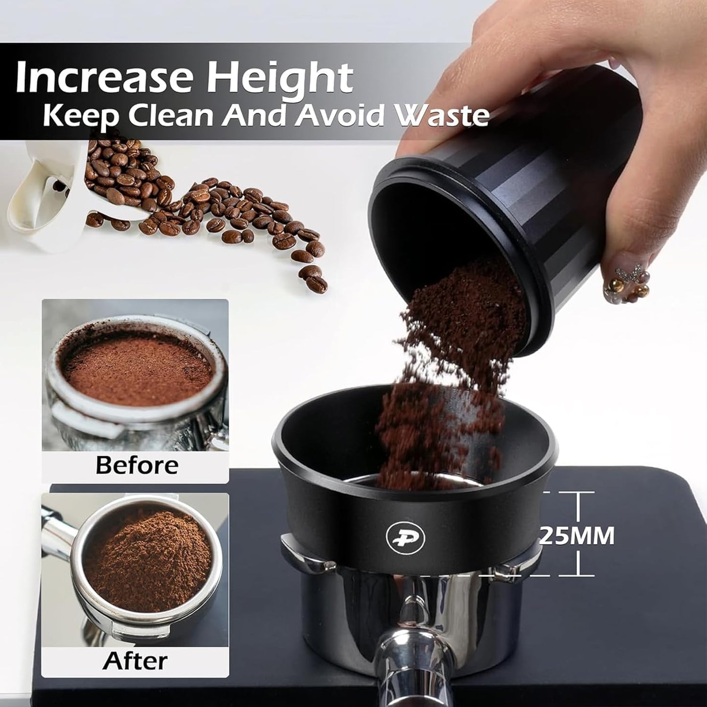 PUSEE 58mm Magnetic Dosing Funnel & Puck Screen Set 8 Magnetic Espresso Coffee Dosing Ring Reusable 1.7mm Puck Screen 316 Stainless Steel Fits All 58mm Portafilters Espresso Tools Espresso Accessories