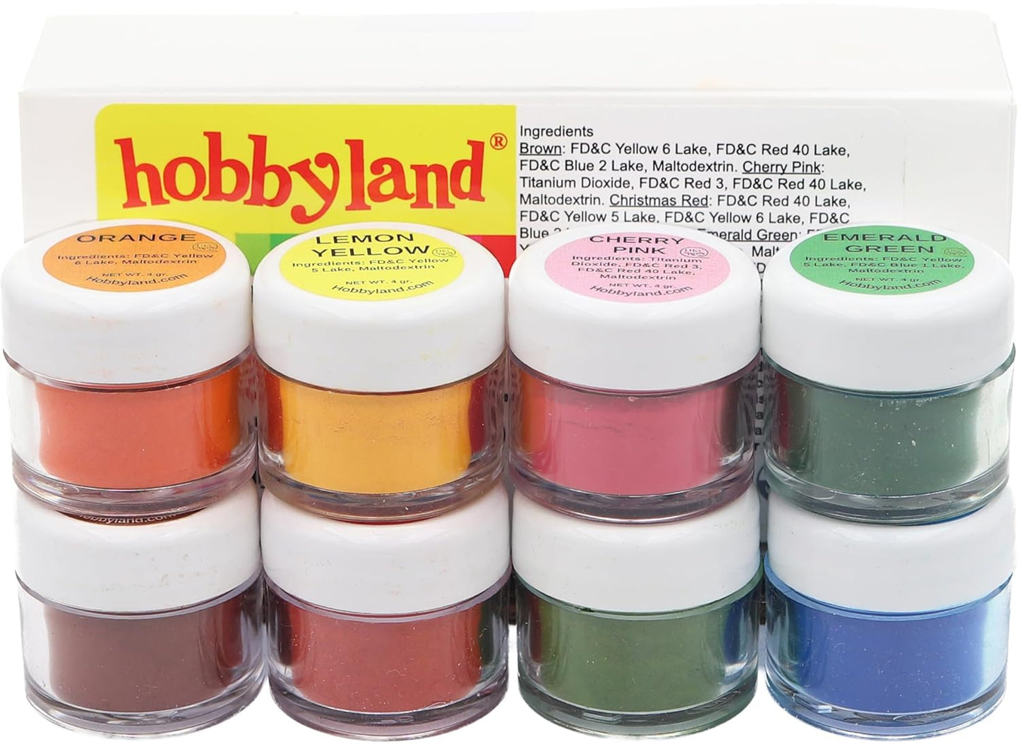 Hobbyland Powder Food Color Kit, Specialty Powder Food Coloring Set, 8 Colors, 4 Gram Jars