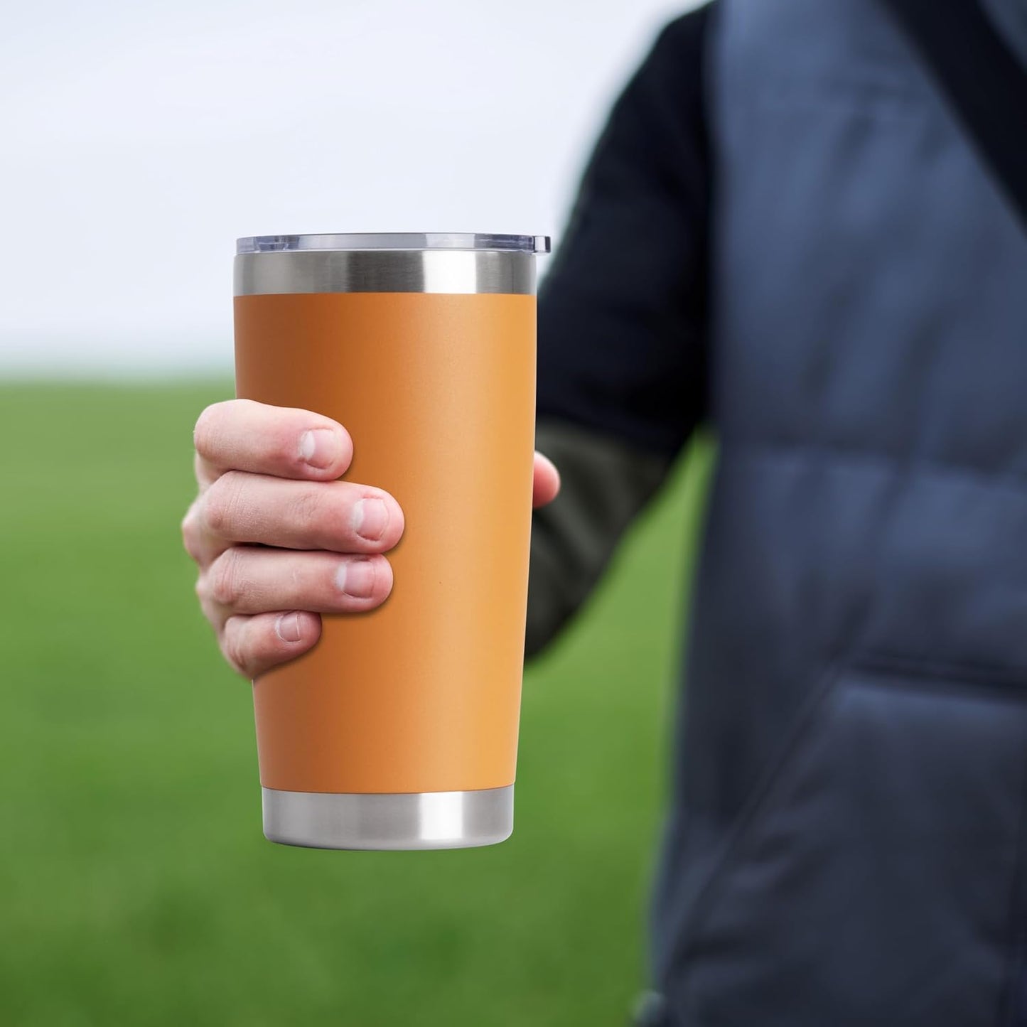 HASLE OUTFITTERS 20oz Stainless Steel Tumblers Bulk, Insulated Travel Cup with Lid, Double Wall Vacuum Coffee Mug for Cold & Hot Drinks 4 Pack, Orange