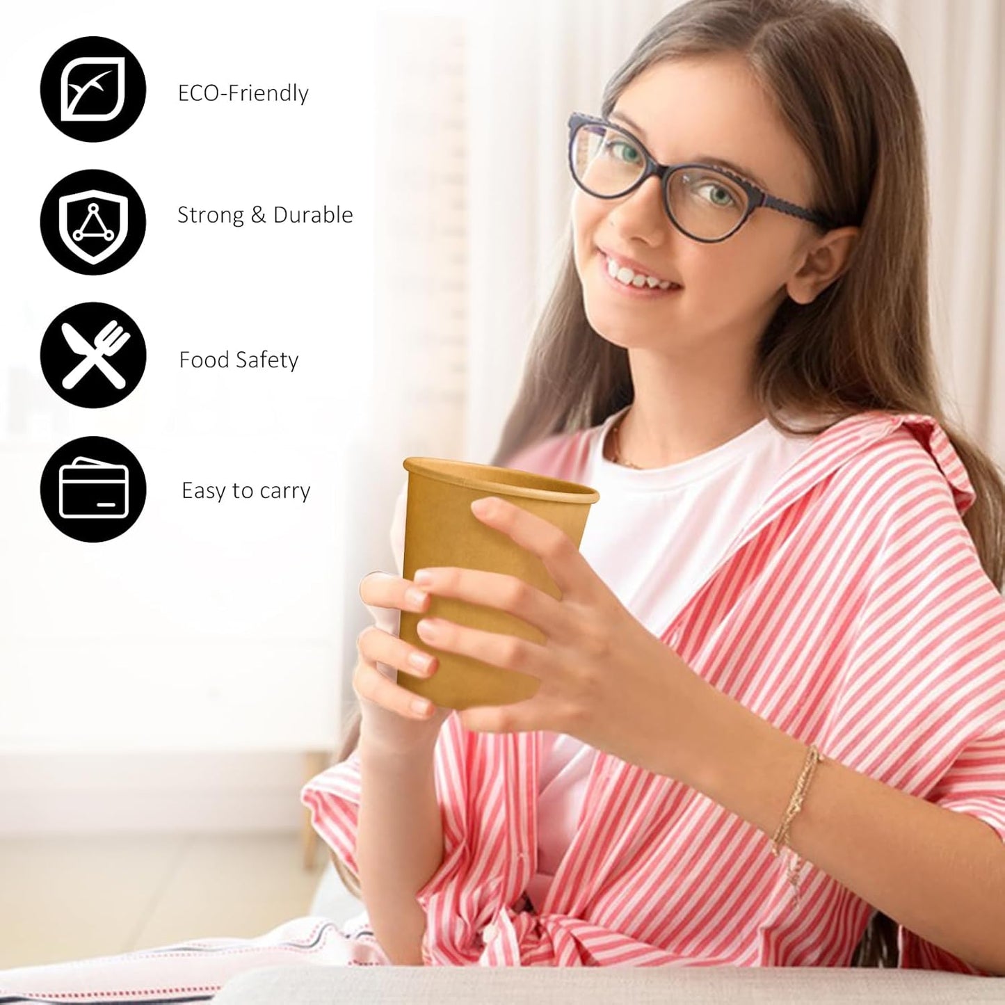 1000 Pack 8 oz Paper Cups, Brown Kraft Disposable Paper Coffee Cups, Unbleached Paper Cups for Hot/Cold Beverage Party, Picnic, Travel, and Events.