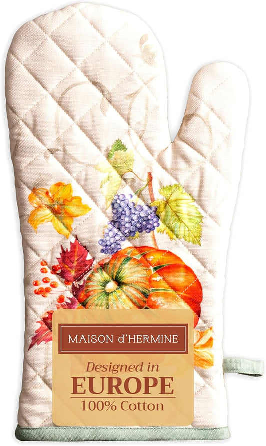 Maison d' Hermine Oven Gloves 100% Cotton Oven Mitt 7" x 13" with Loop Heat Resistant, BBQ, Cooking Gloves, Baking, Grilling, Kitchen, Handling Hot Pans (Pack of 1, Lumina)