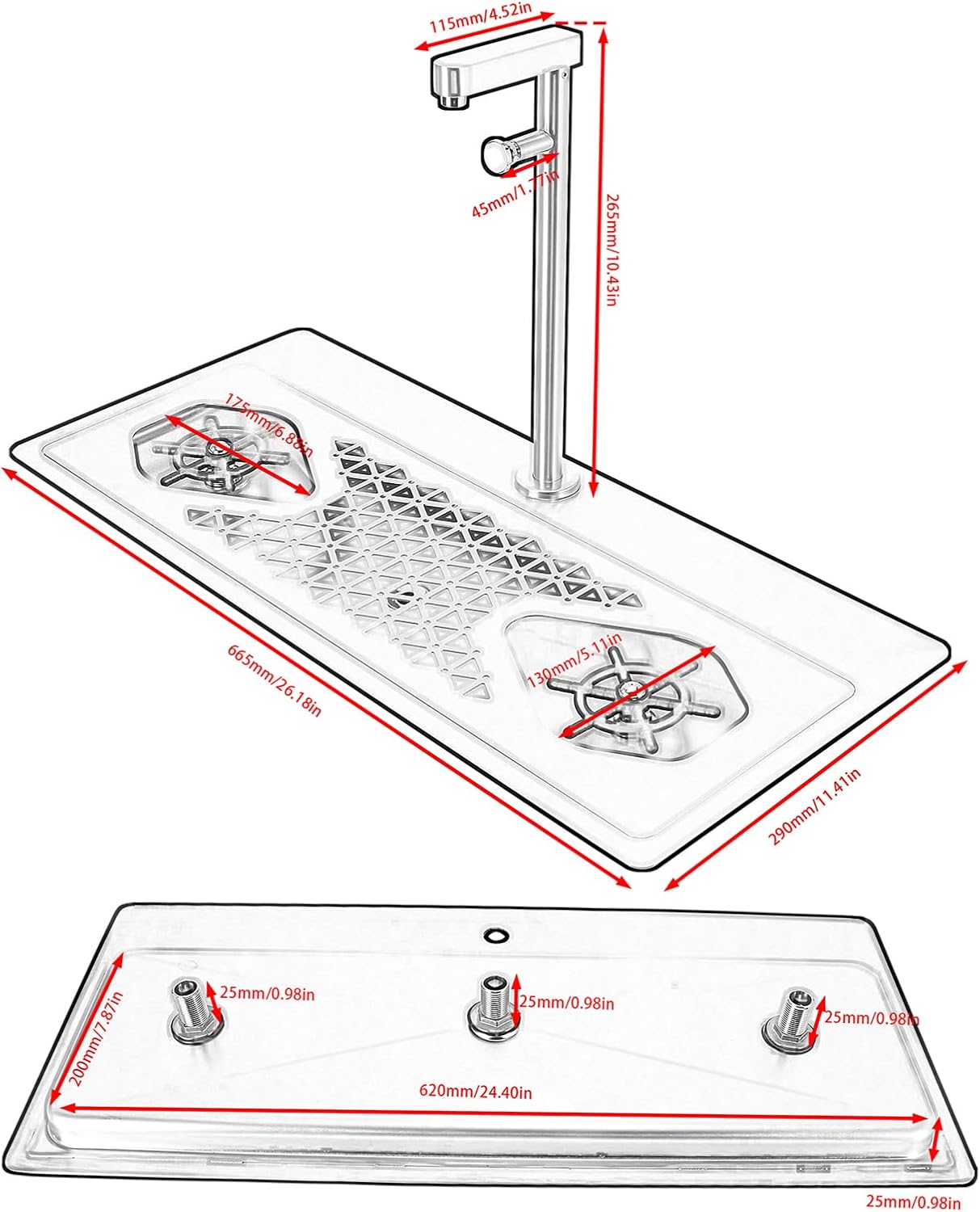 DIBTSA Pitcher Rinser, Stainless Steel Countertop Glass Rinser Cup Washer Sink with Side Spray, Drip Tray for Home Cafe Restaurant