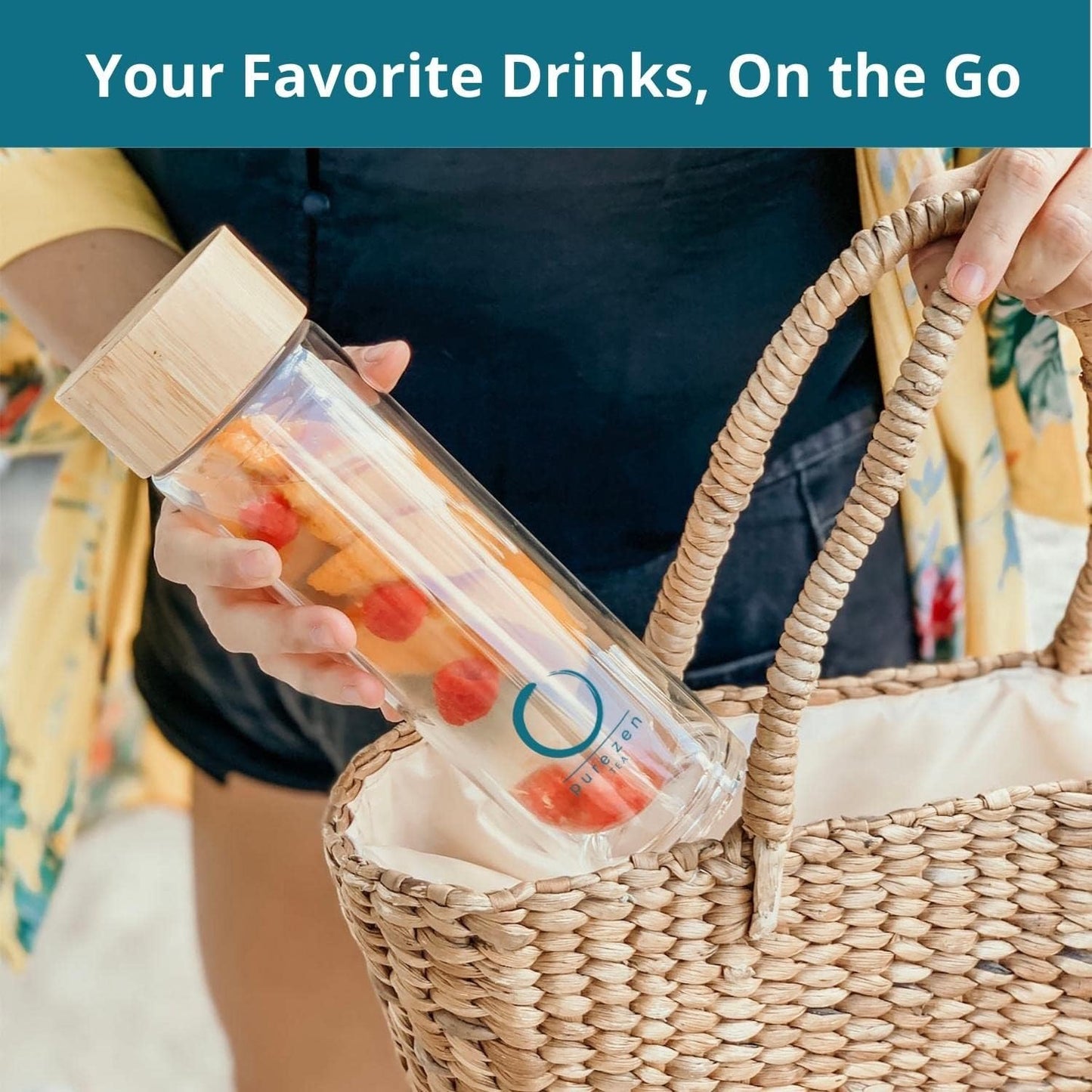 Pure Zen Tea Infuser Bottle - Insulated Glass Bottle for Loose Leaf Infusions - Tea Tumbler with Infuser - Portable Travel Mug for Infused Water - Thermos with Diffuser on the Go - 15 oz