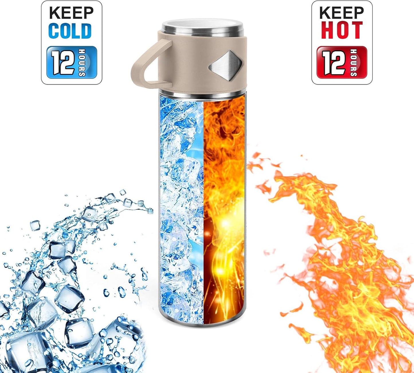 Stainless Steel Thermo 700ml/23.7oz Vacuum Insulated Bottle with Cup for Coffee Hot drink and Cold drink water flask.(Brown,Set)