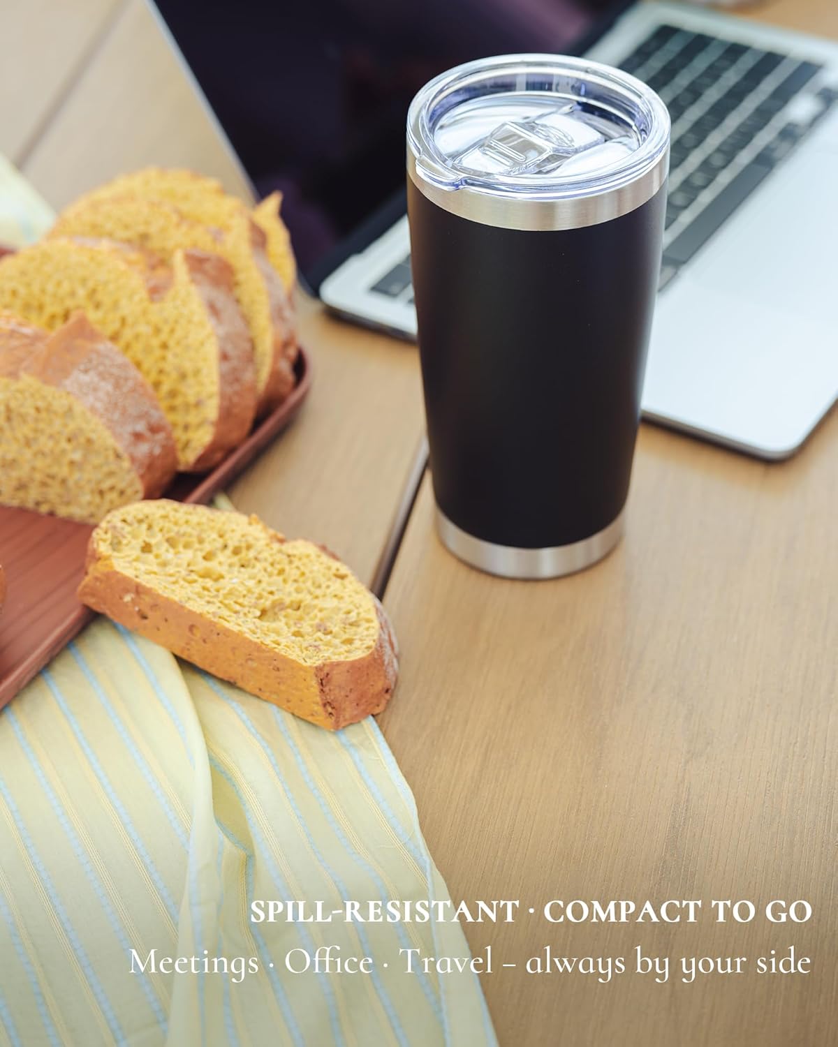 Travel Coffee Tumbler 20oz, 12 Pack Leakproof Travel Coffee Mug with Lid and Straw, Stainless Steel Double Wall Vacuum Insulated Tumbler for Hot/Iced Drinks (Textured Matte, Black)